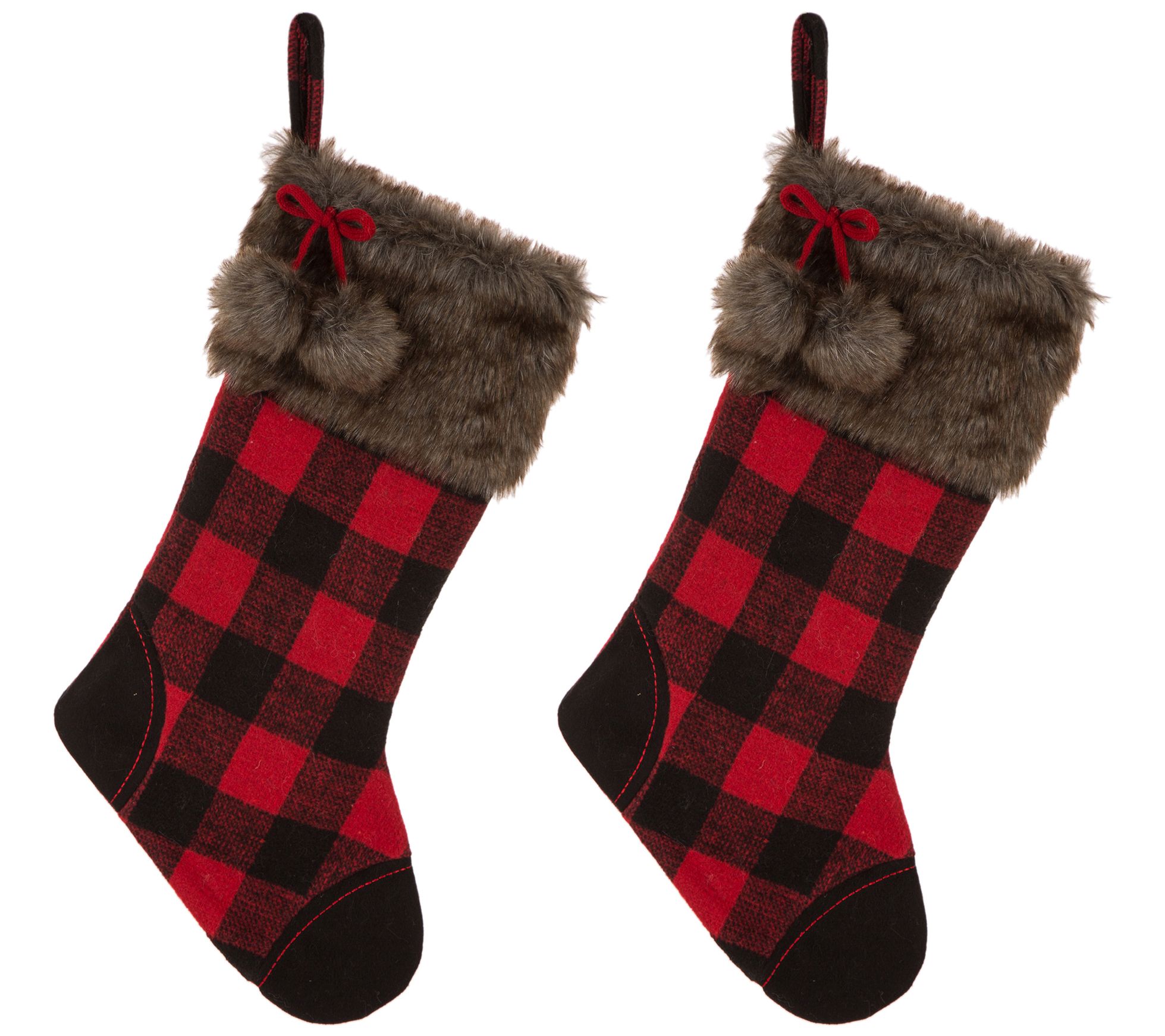 Glitzhome Setof 2 21" FauxFur Buffalo Plaid Chr istmas Stockin