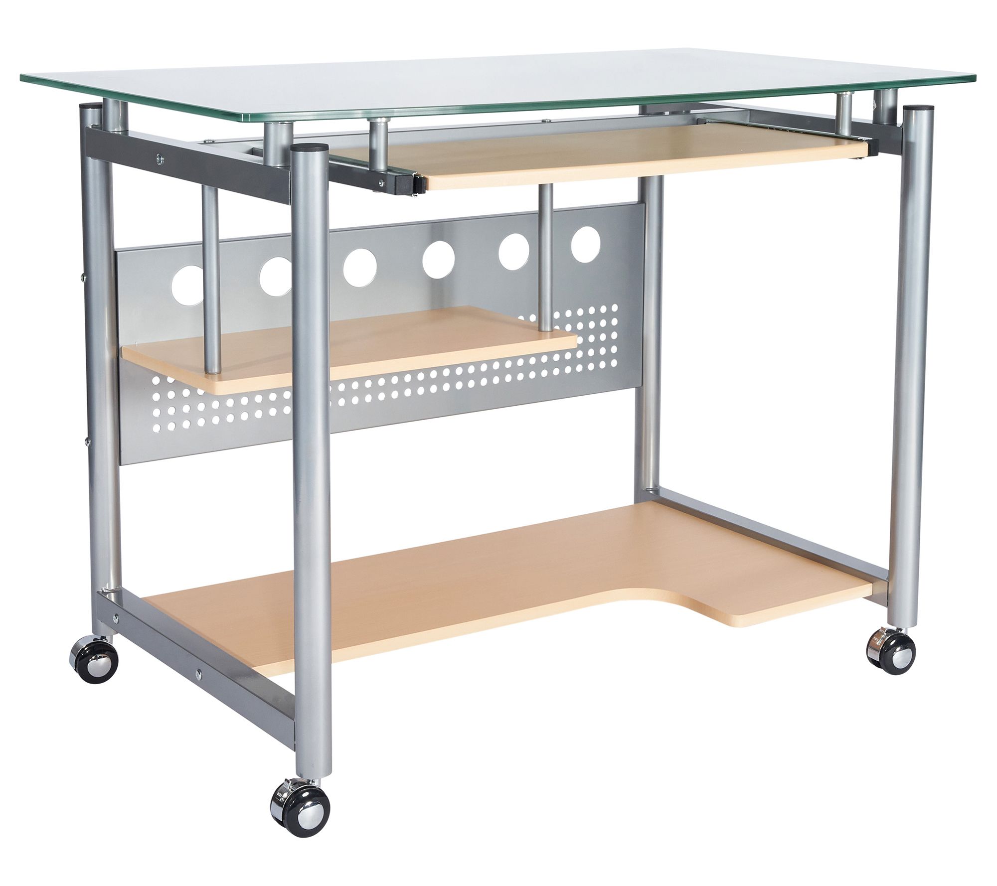 Techni Mobili Rolling Computer Desk W/Glass Top/Steel Frame