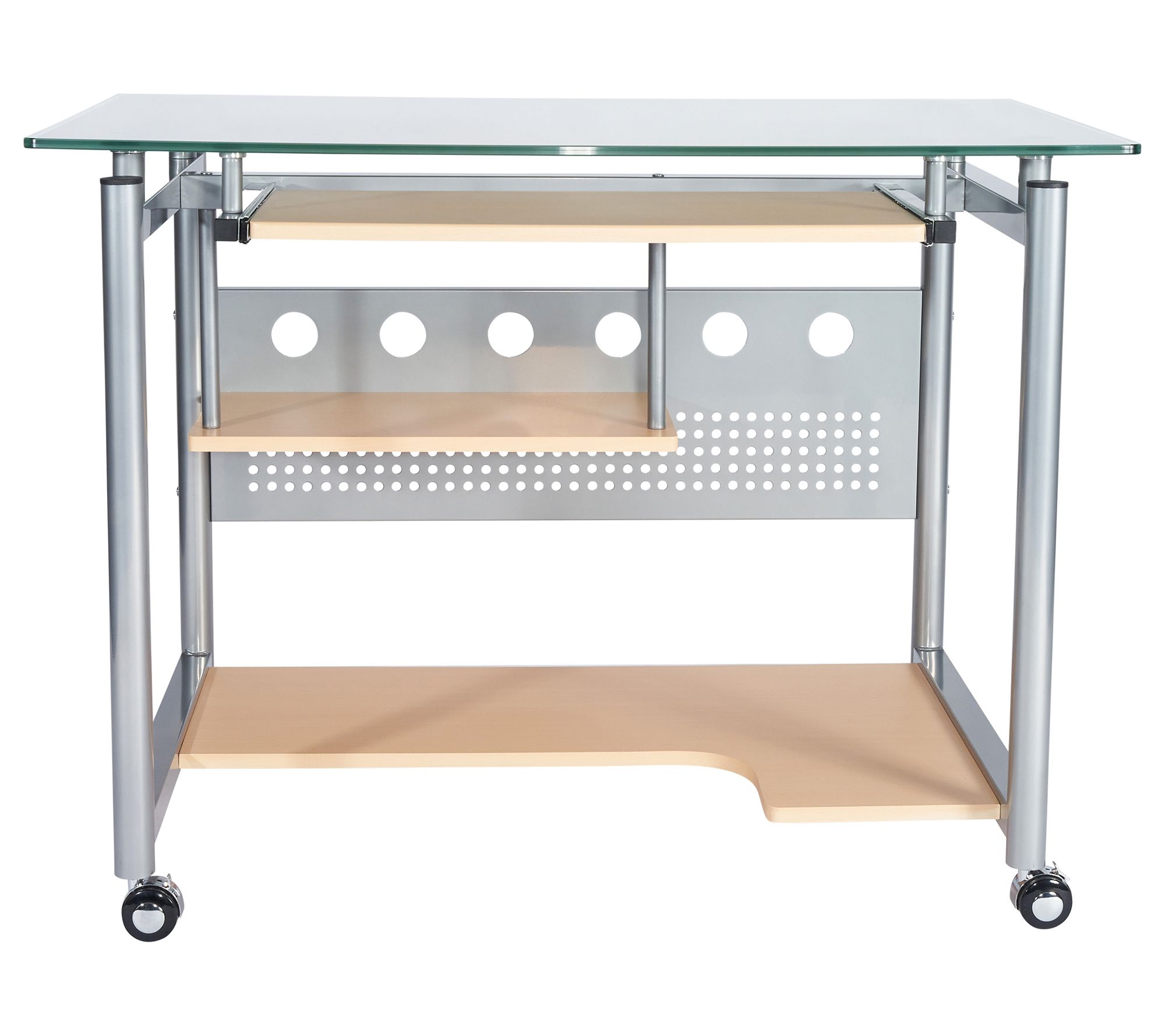 Techni Mobili Rolling Computer Desk W/Glass Top/Steel Frame