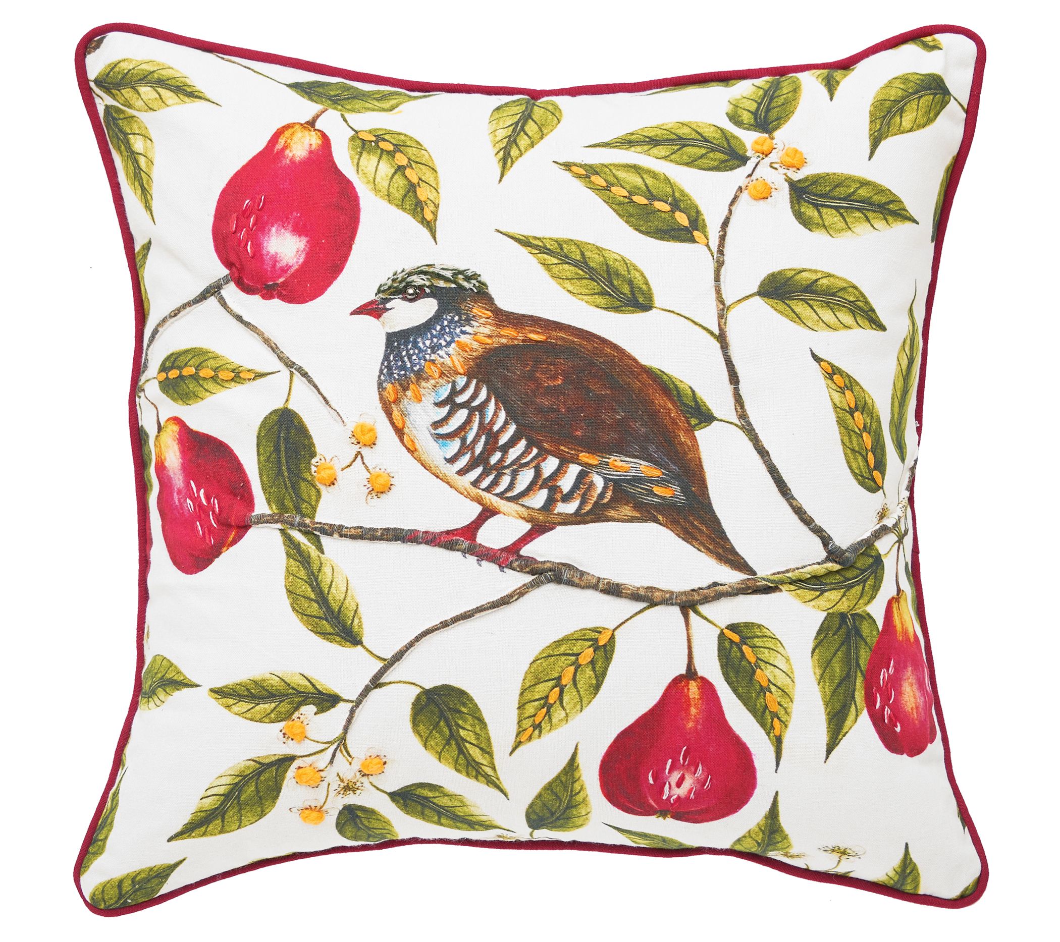 18" x 18" Partridge In a Pear Tree Throw Pillowby Valerie