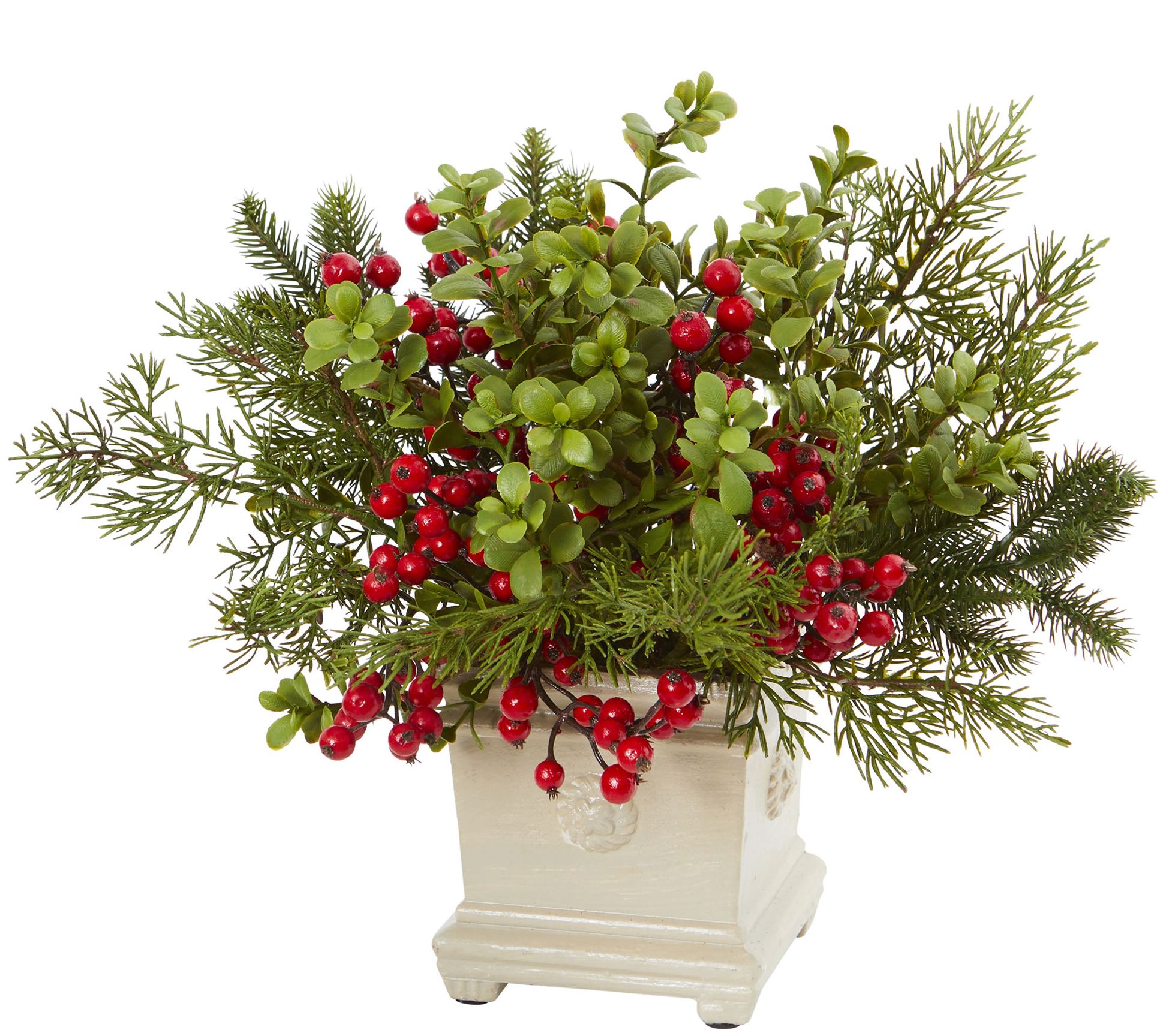 Holiday Berry and Pine Arrangement by Nearly Natural - QVC.com