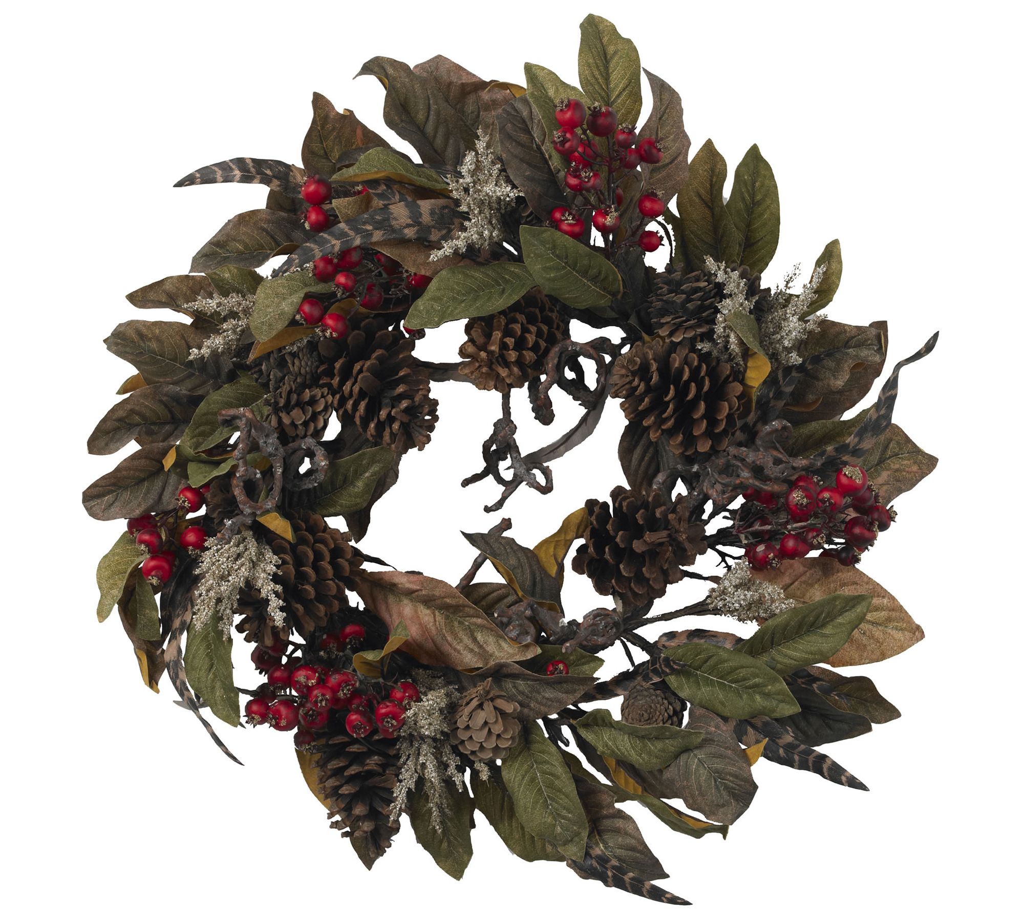 24" Pinecone, Berry & Feather Wreath by Nearlyatural