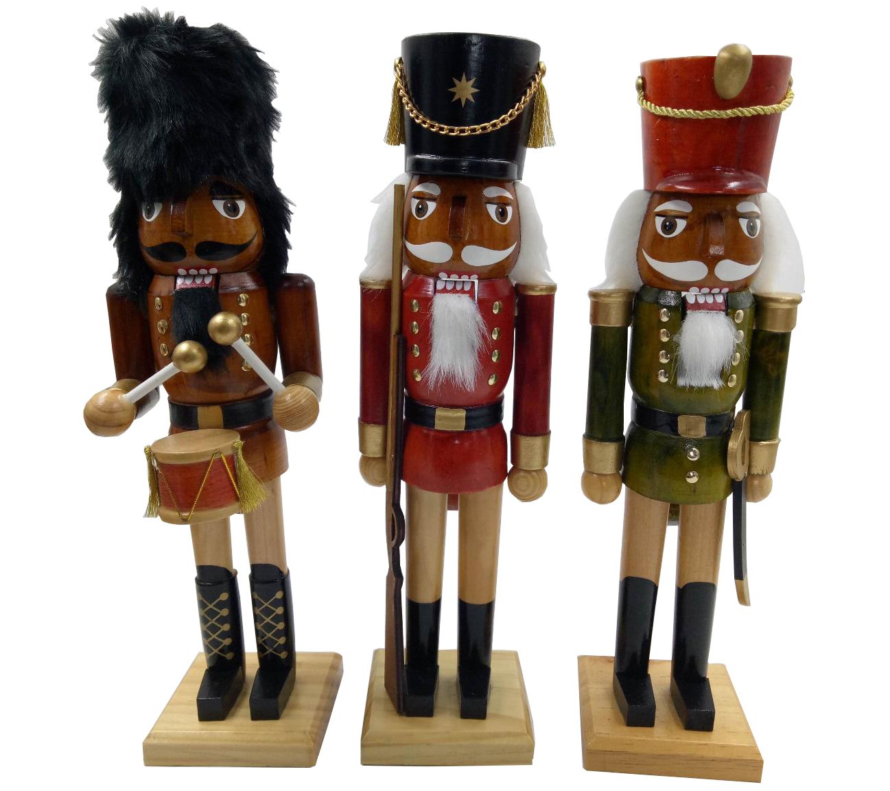 14" Natural Wood Nutcrackers by Santa's Set of 3