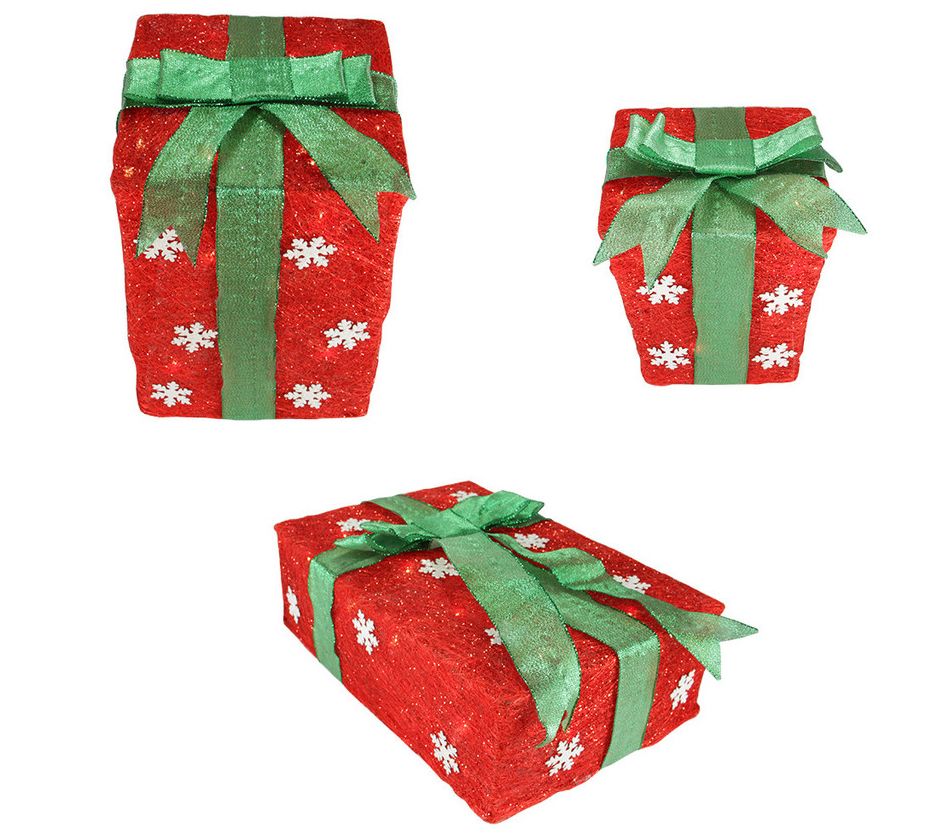 Northlight Set of 3 Red & Green Snowflake Giftoxes Decor 13"
