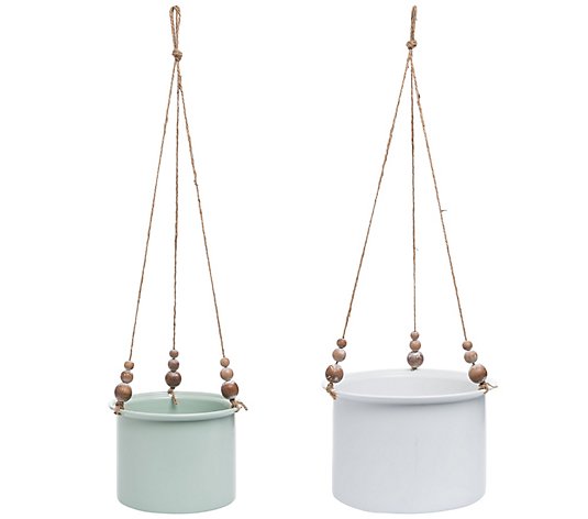 Foreside Home & Garden Wood Bead Hanging Planters, Set Of 2