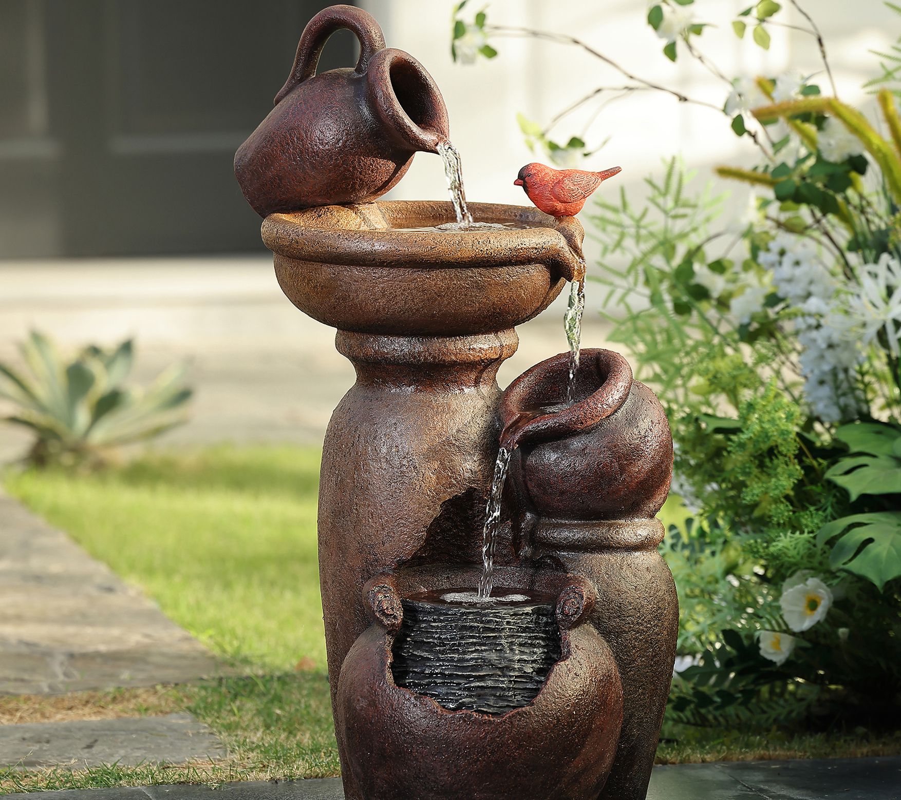 LuxenHome Resin Rustic Pitcher and Bowl Outdo or Fountain - QVC.com