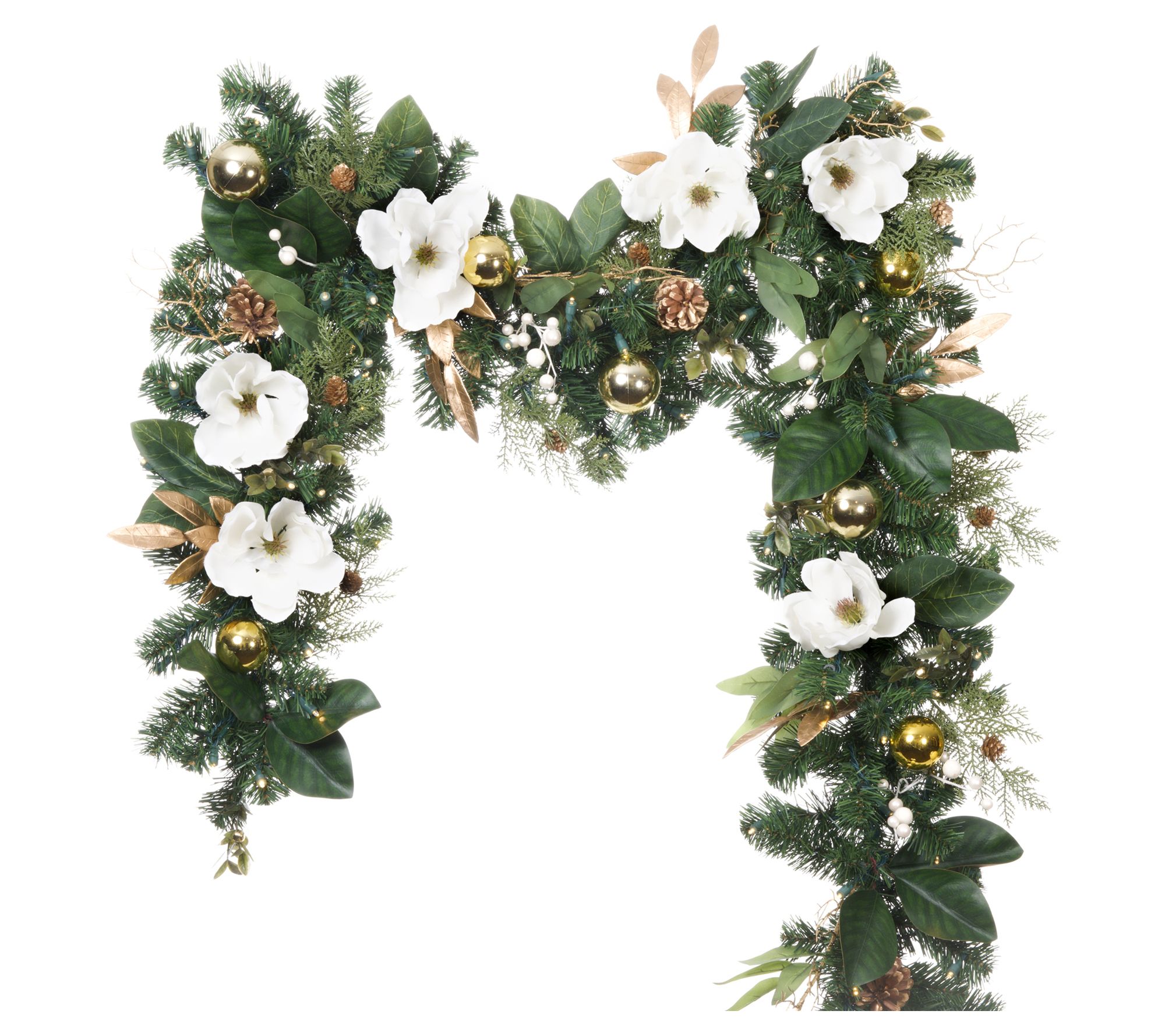 Village Lighting 9' Pre-Lit LED Garland - White Gold Magnolia