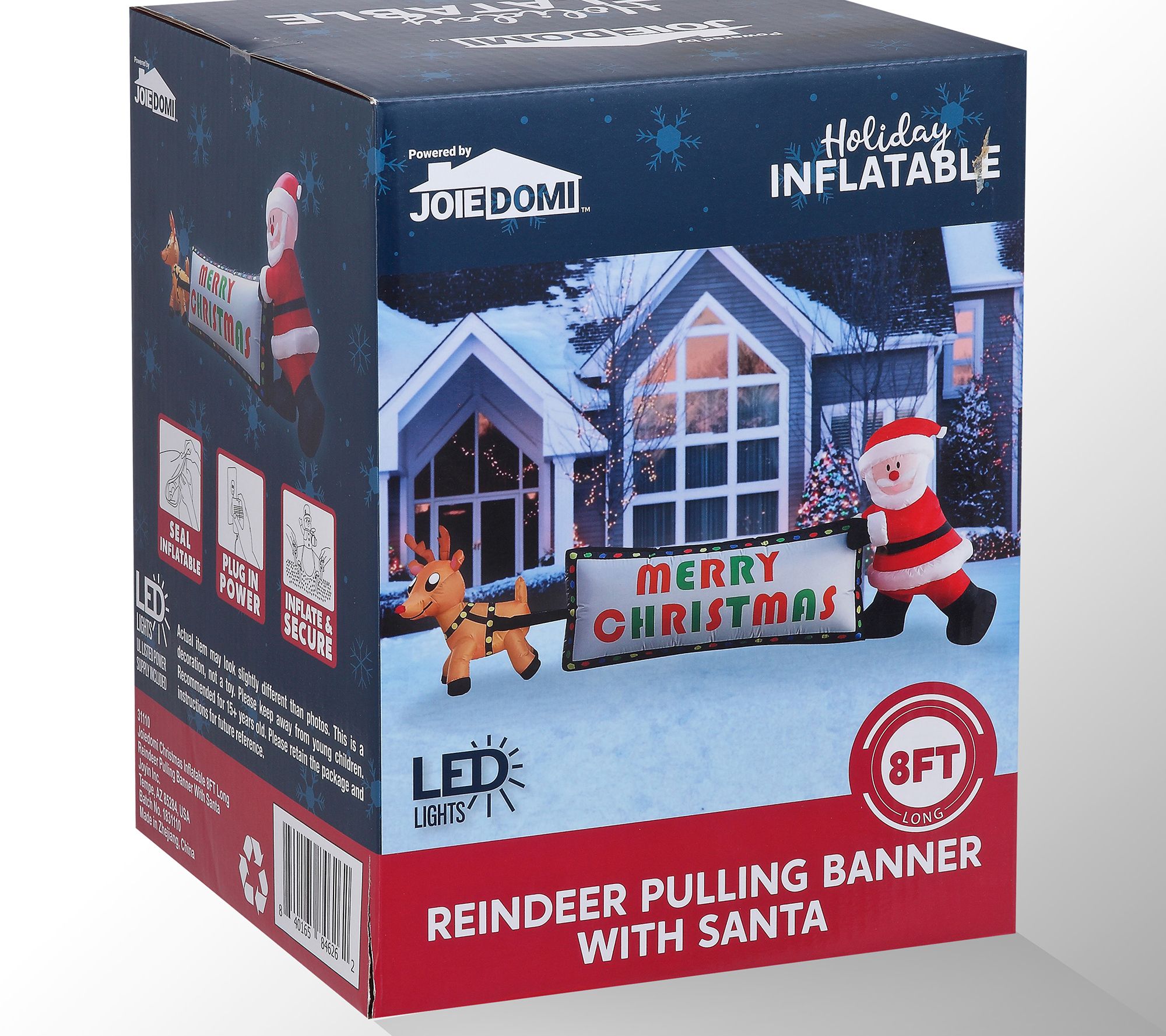 Joiedomi 8' Reindeer & Banner w/ Santa Inflatable Decoration - QVC.com