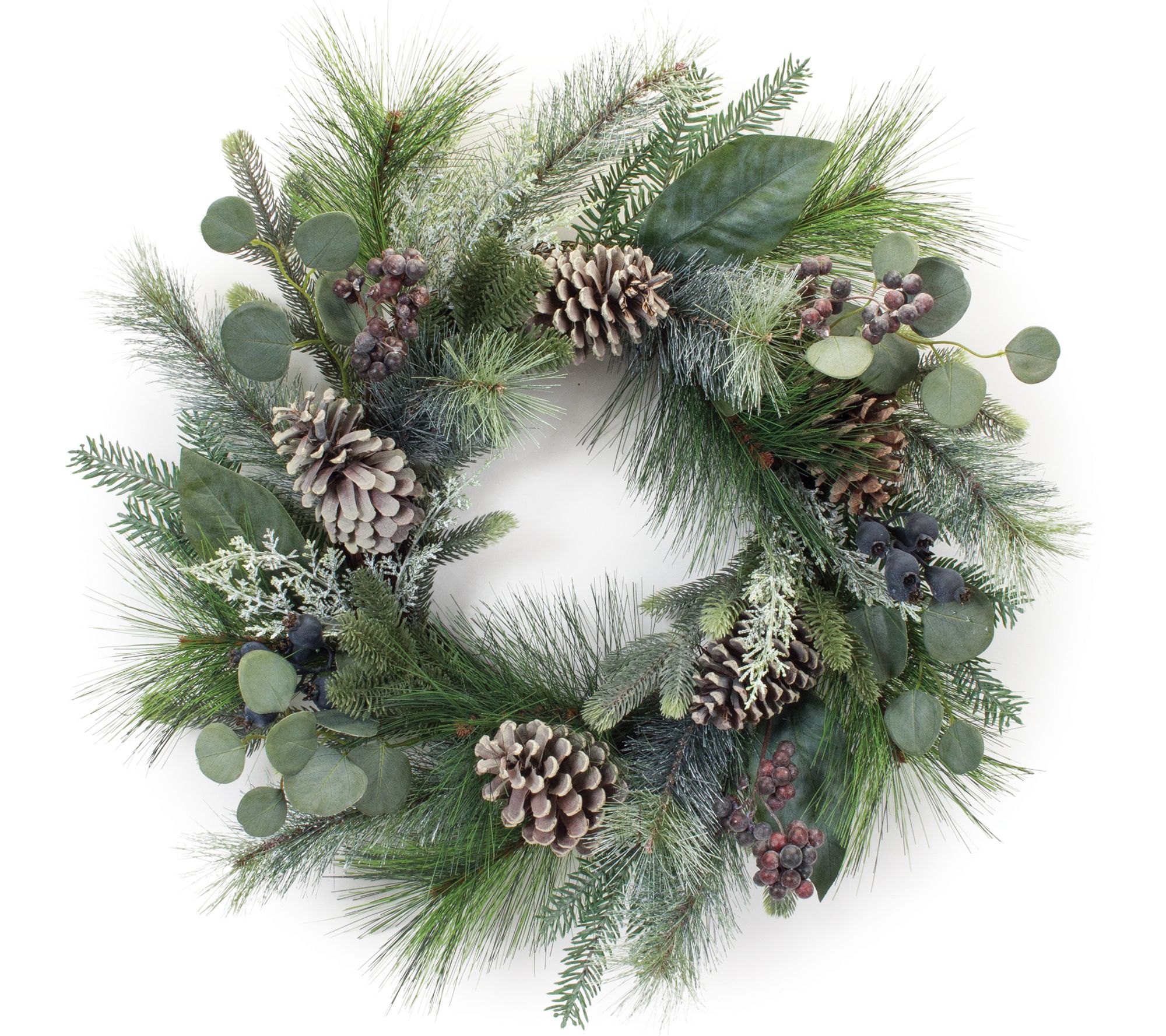 Flocked Pine Eucalyptus Berry Wreath 28