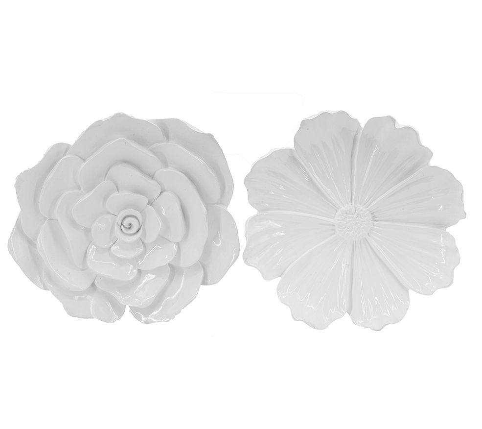 R. Nest Set of 2 Whitewash Rose Wall Plaque