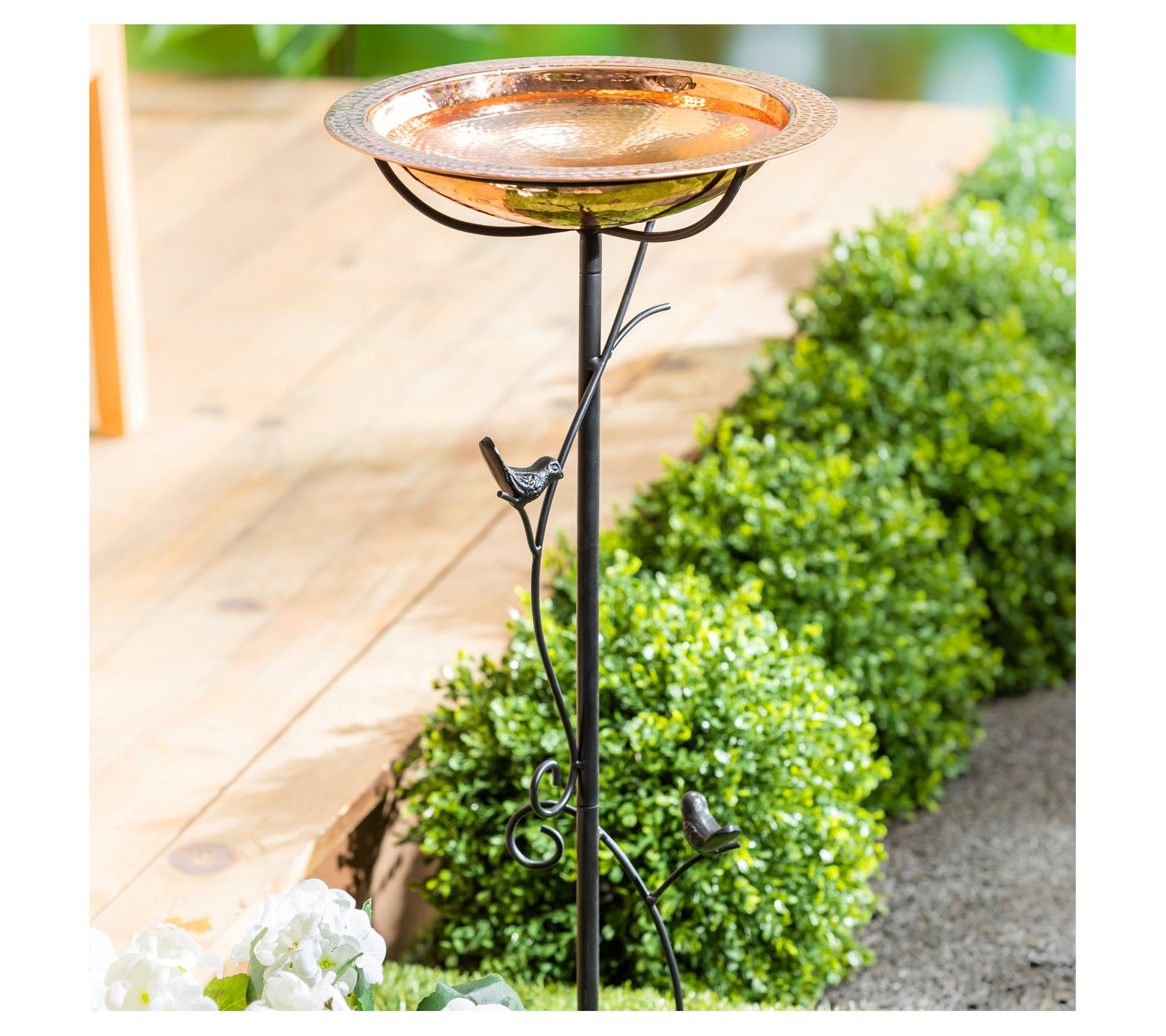 Evergreen Copper Plating Iron Bird Bath with Bi rds
