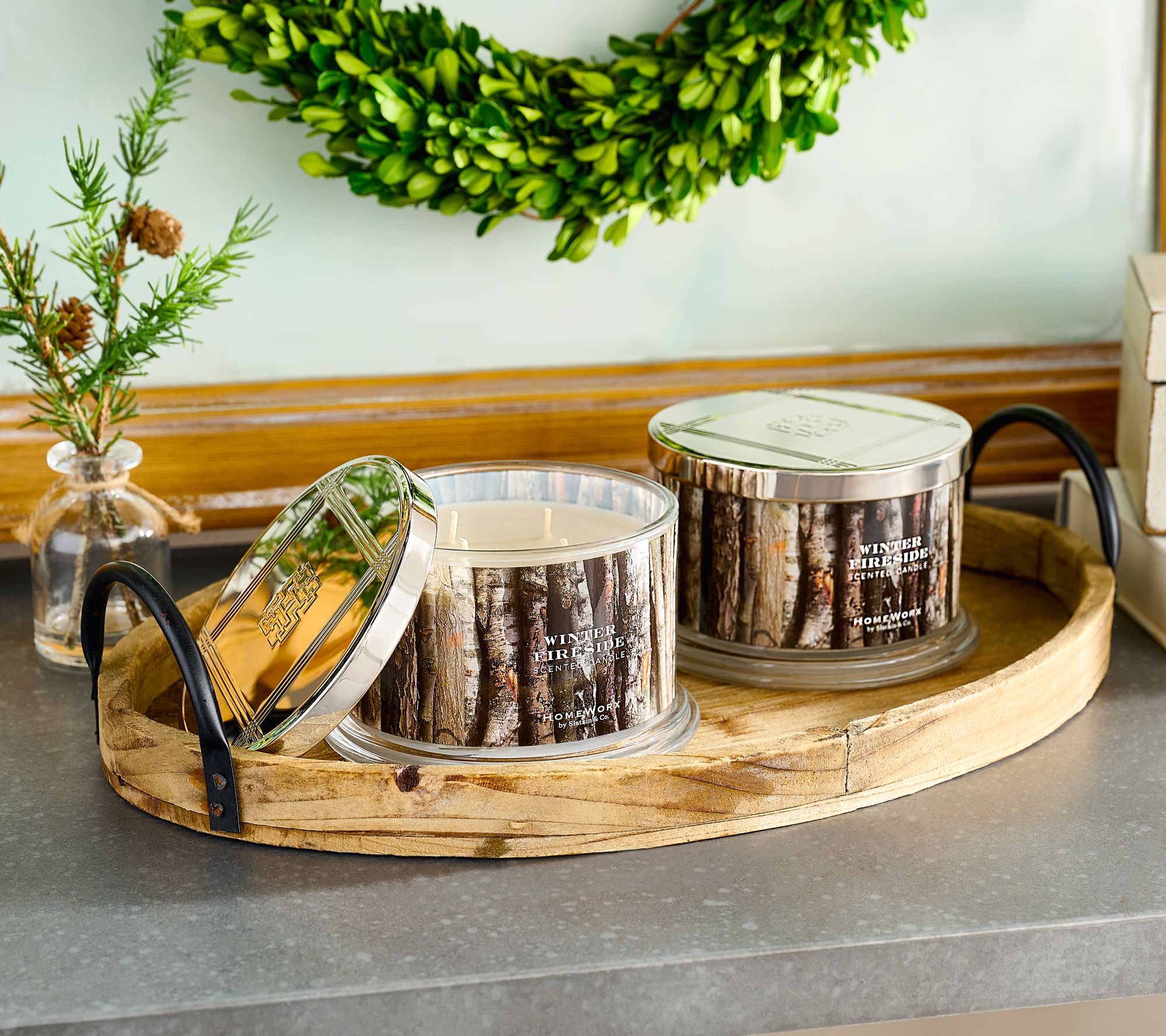 "As Is"HomeWorx by Slatkin & Co Set of 2 18oz Winter Fireside Candles