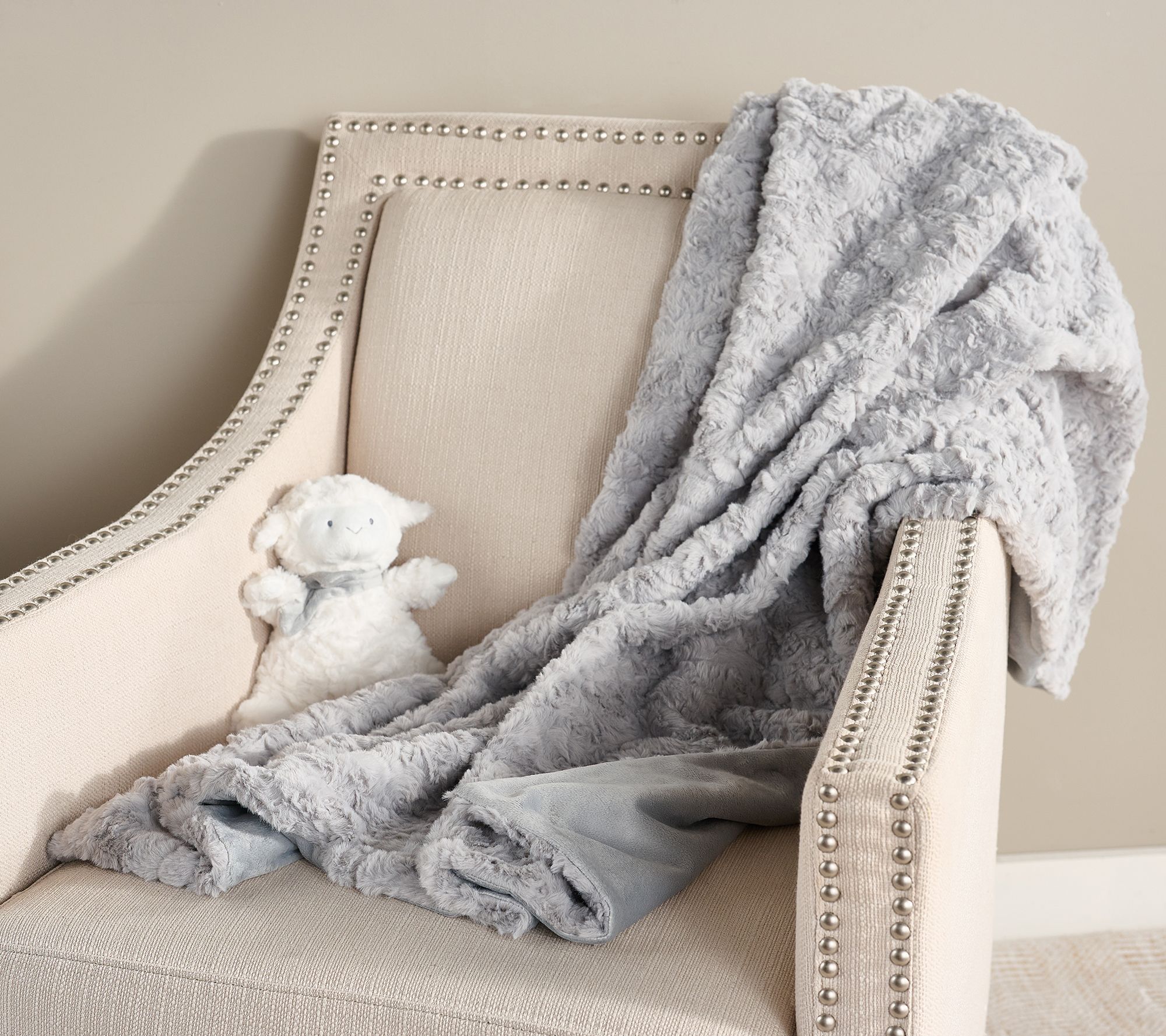 "As Is" Dennis Basso Faux Fur 40" X 46" Throw & Lamb Baby Set