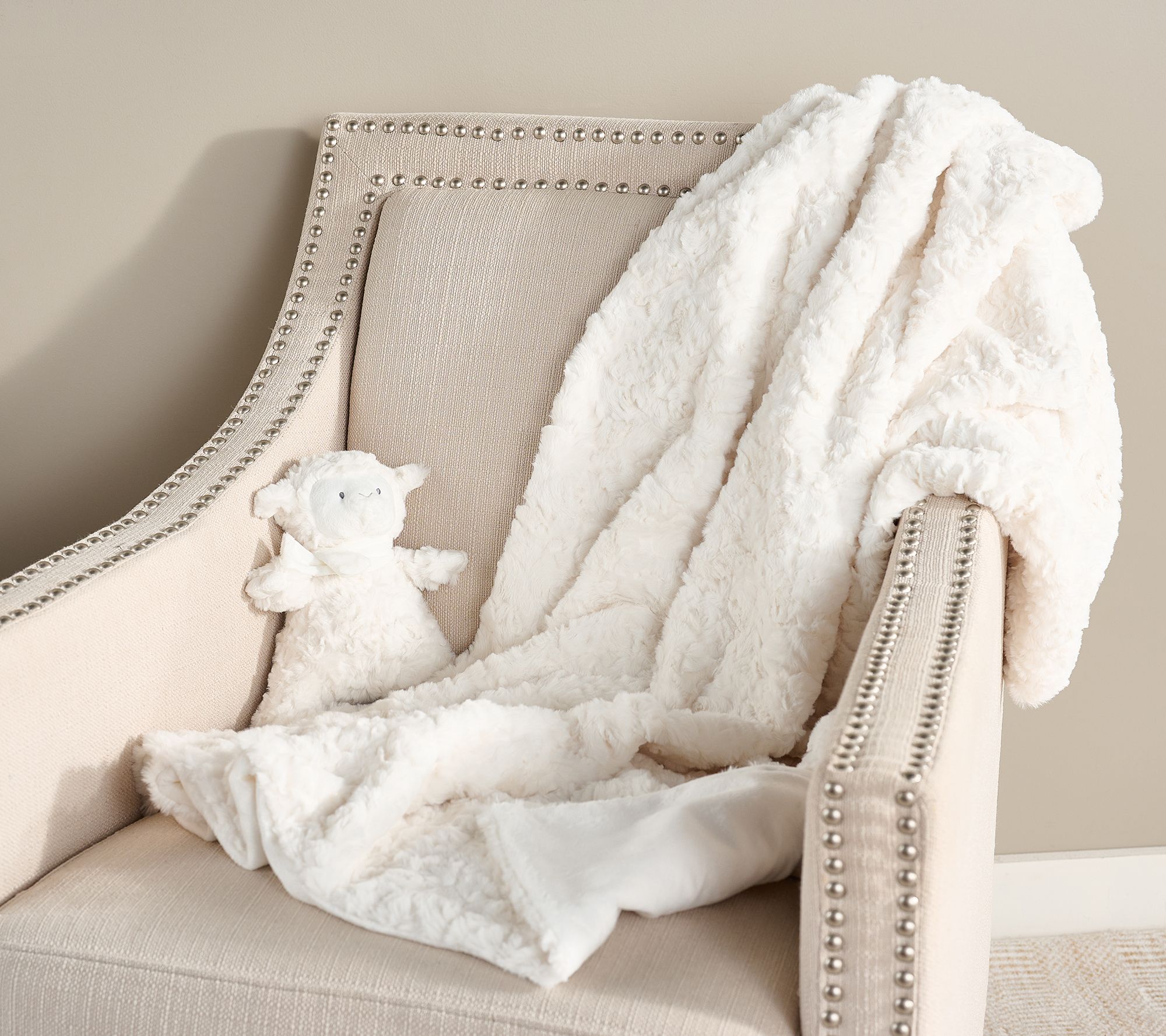 "As Is" Dennis Basso Faux Fur 40" X 46" Throw & Lamb Baby Set