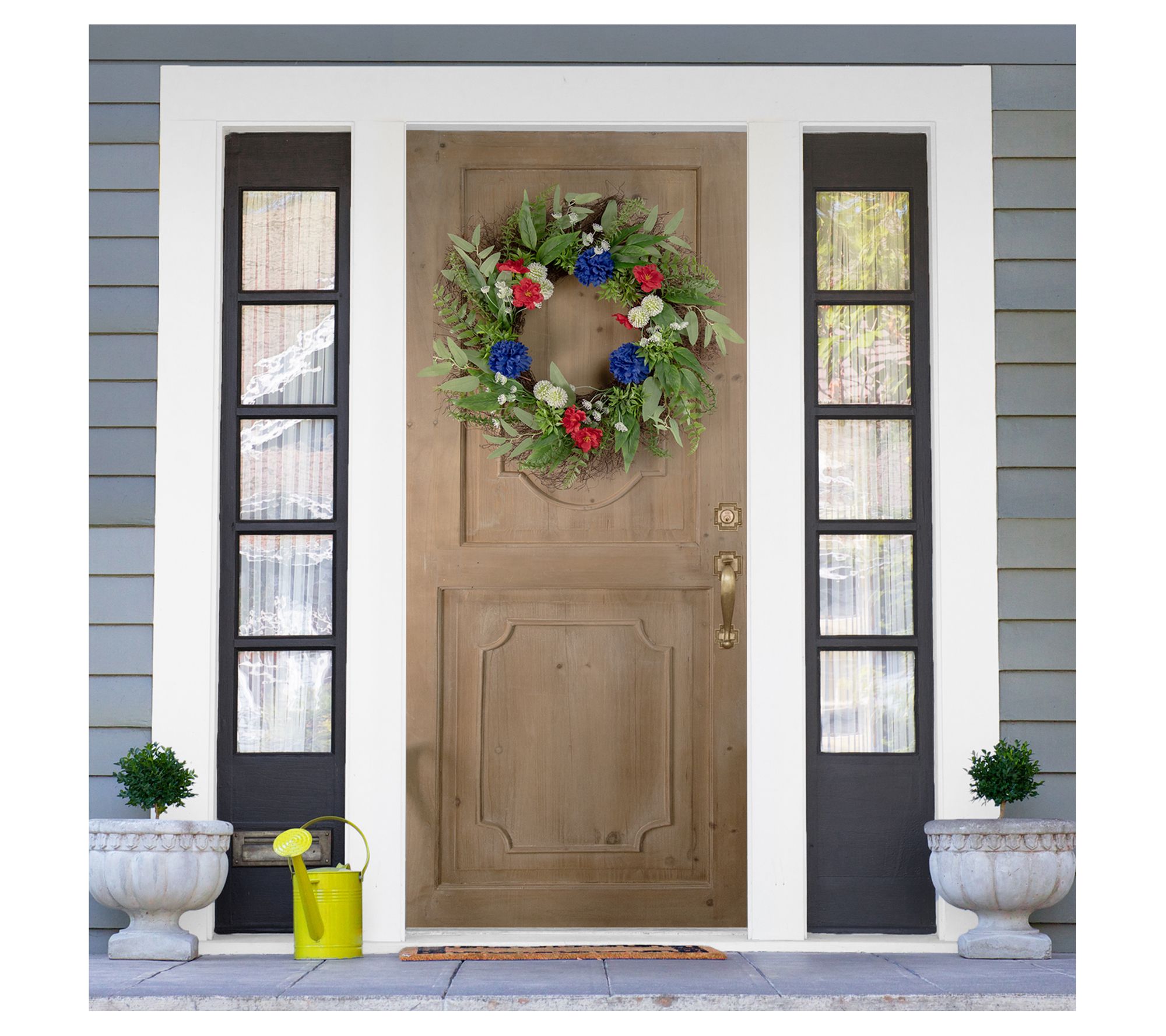 Americana Mixed Floral Patriotic Wreath  24-Inch  Unlit