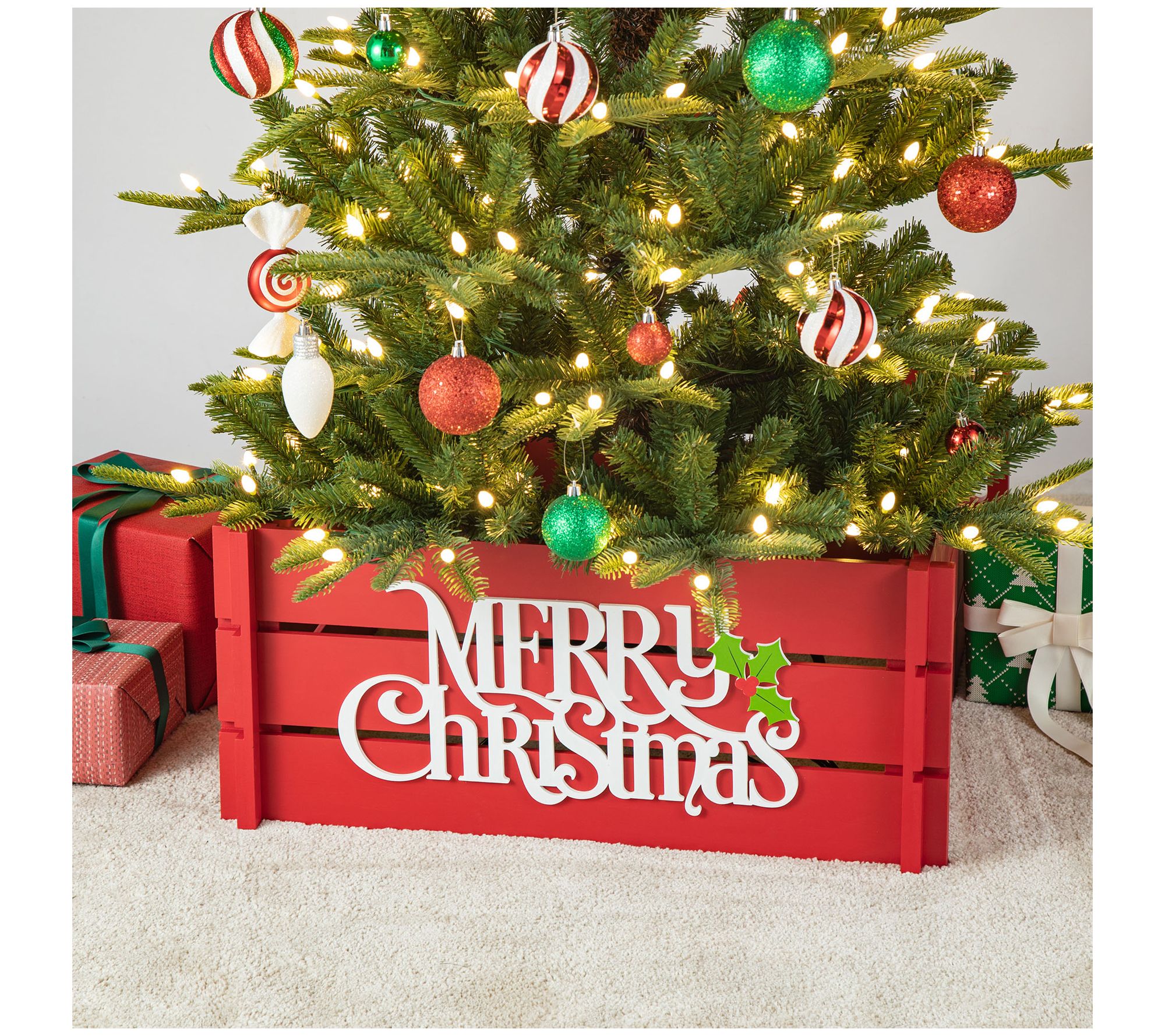 Glitzhome 24" MERRY CHRISTMAS Wooden Crate TreeCollar