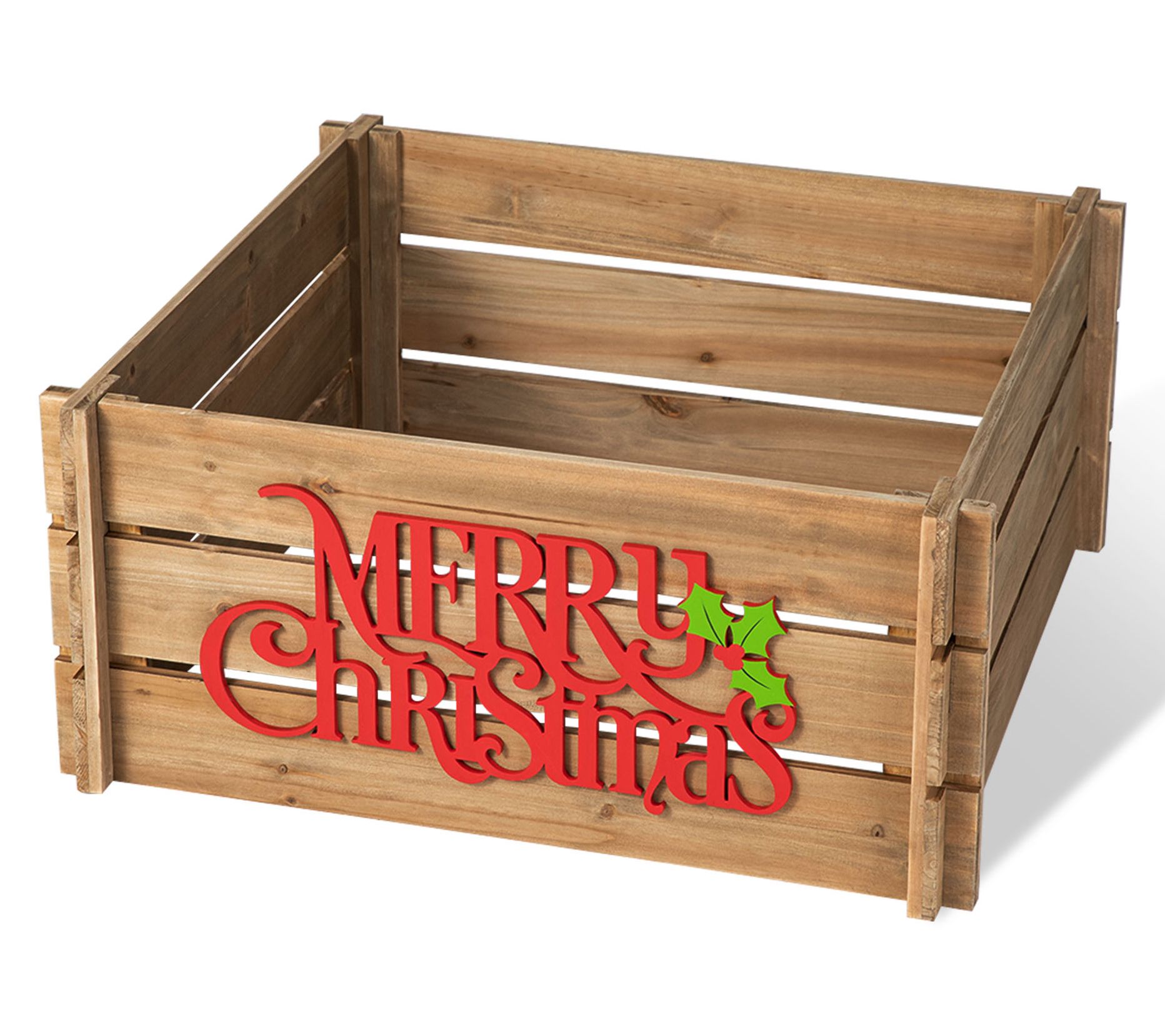 Glitzhome 24" MERRY CHRISTMAS Wooden Crate TreeCollar