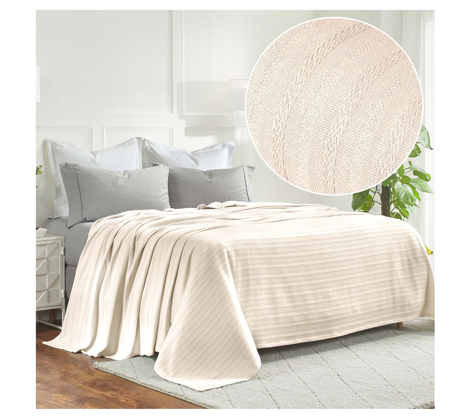 Superior Clara Cotton Textured Striped Woven Blanket,Cal King