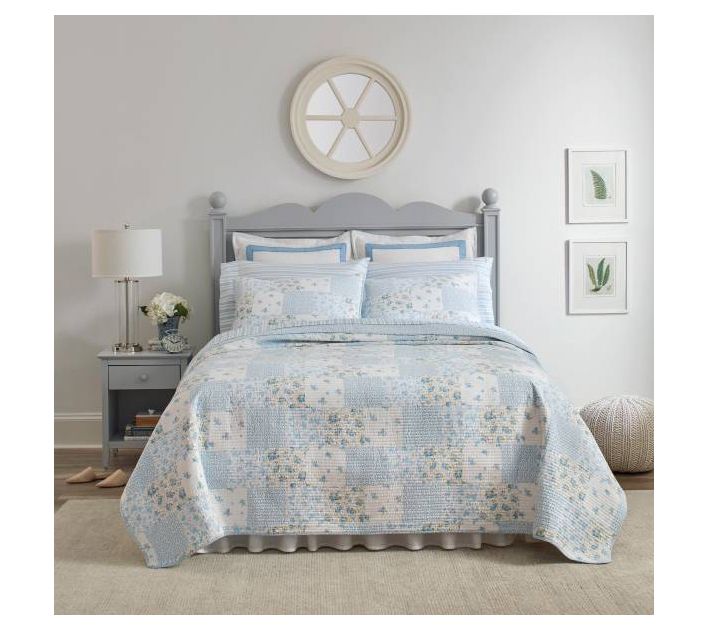 Laura Ashley Kenna Blue King Quilt-Sham Set - QVC.com