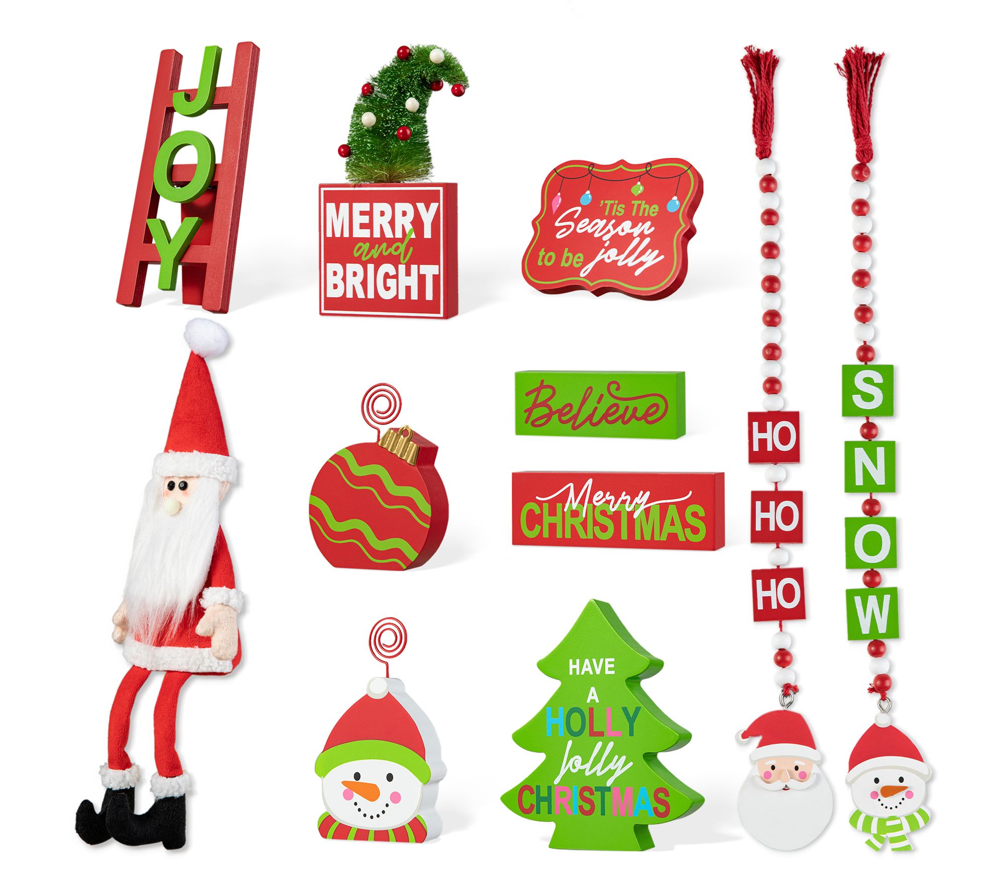 Glitzhome Christmas Word Signs & Fabric Santa Set Table Decor