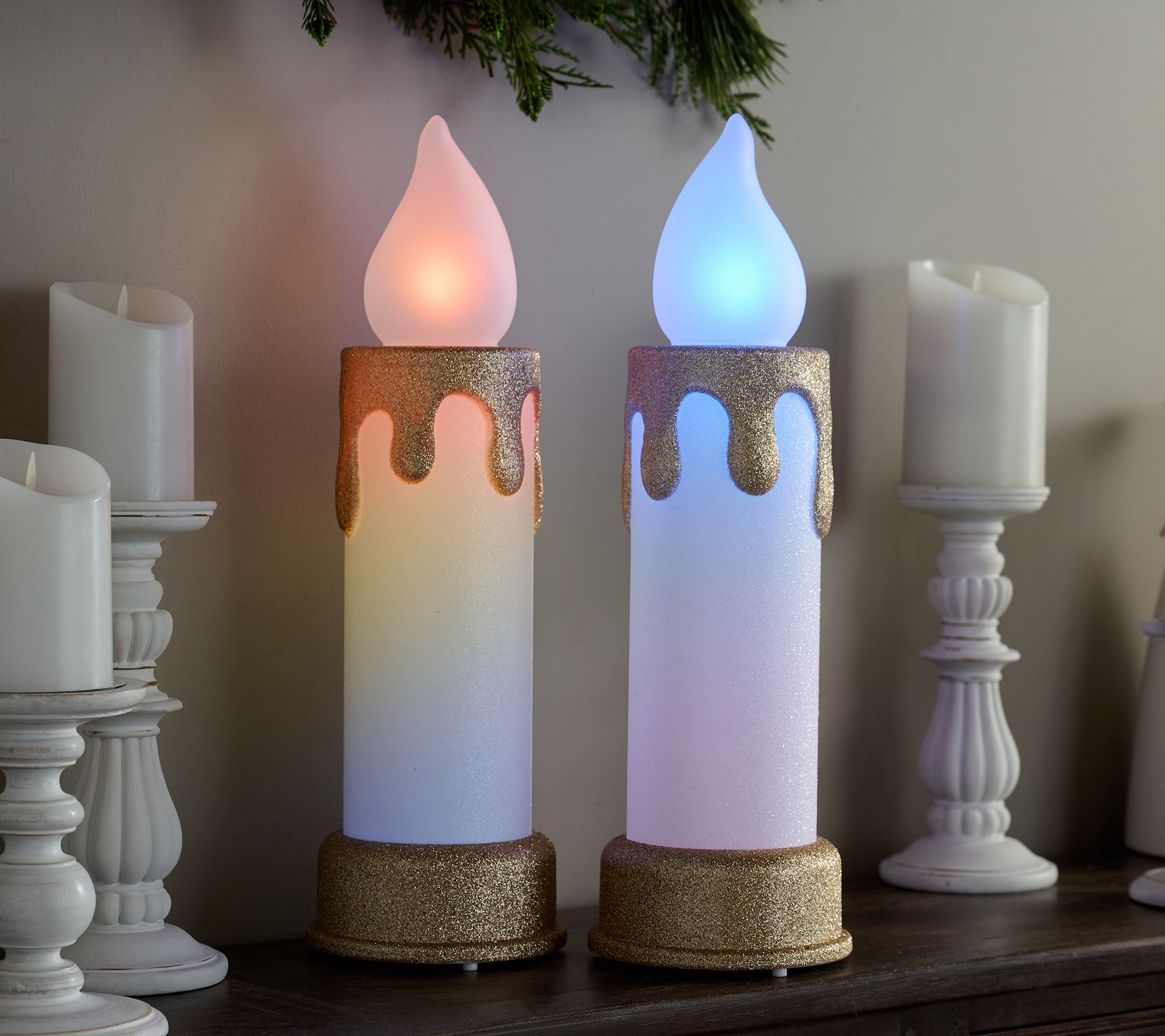 "As Is" Mr. Christmas Set of 2 18" Dual RGB Blow Mold Candles