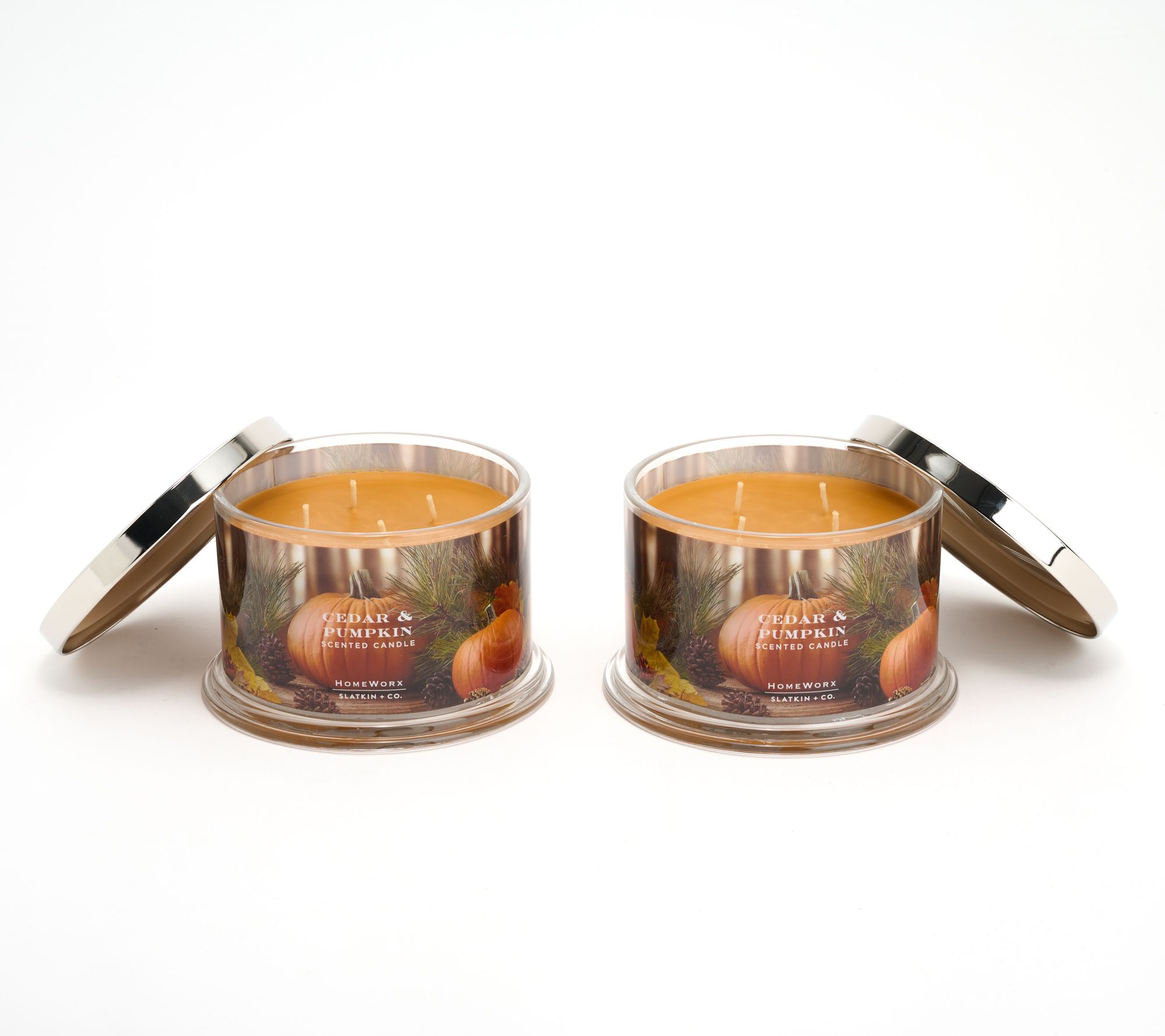HomeWorx by Slatkin + Co. S/2 18oz Cedar & Pumpkin Candles