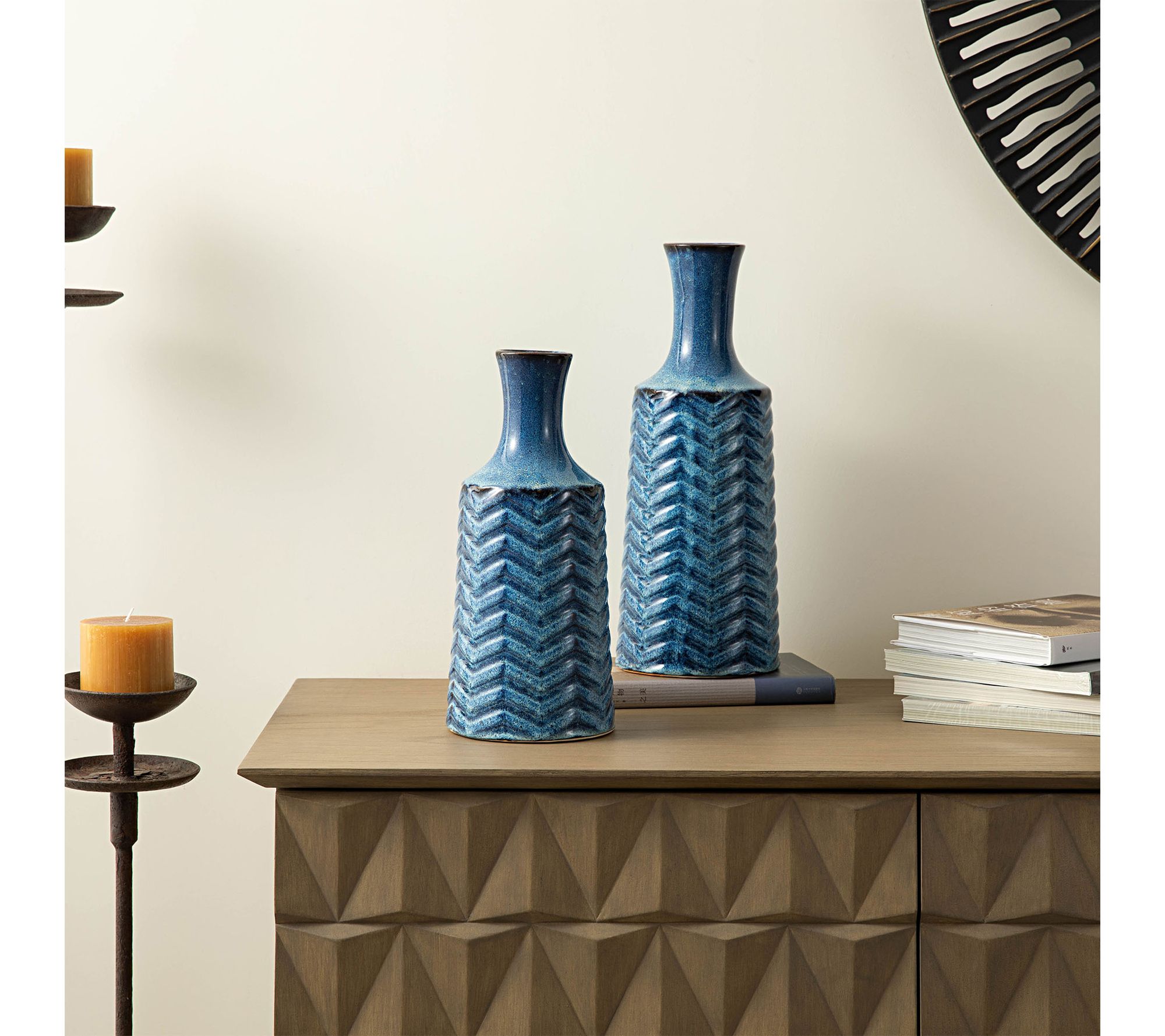 Glitzhome Modern Brilliant Chevron Ceramic Table Vases S/2