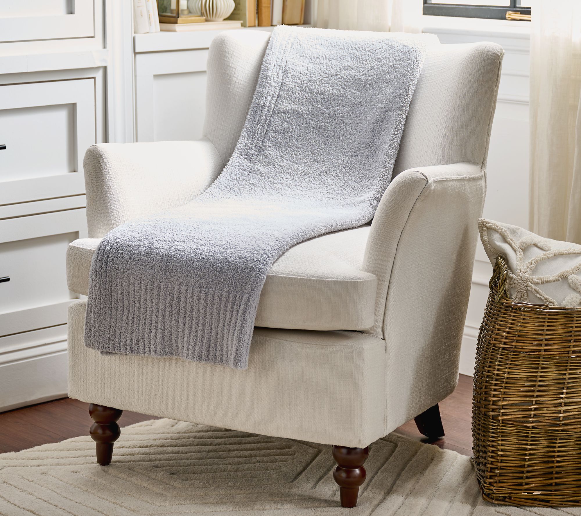 "As Is" Barefoot Dreams 45x60 CozyChic Stacked Rib Border Blanket