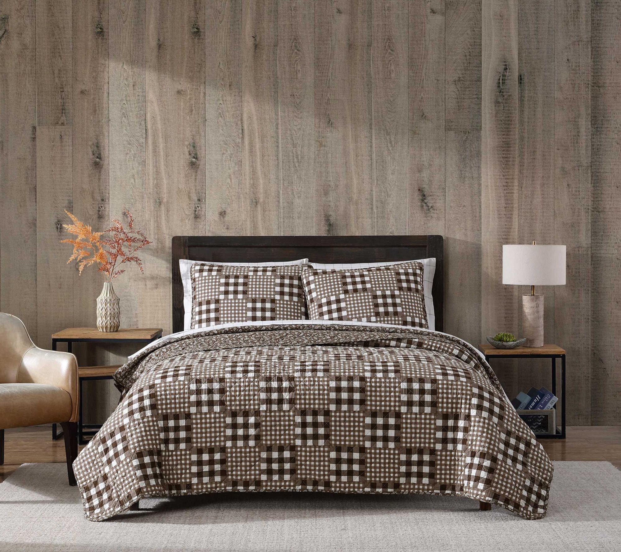 Eddie Bauer Gingham Patchwork Brown Twin QuiltSet