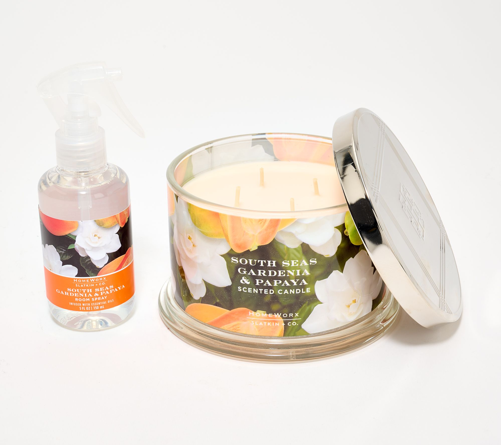 HomeWorx by Slatkin + Co. 18oz Candle & Room Spray Gardenia Papaya