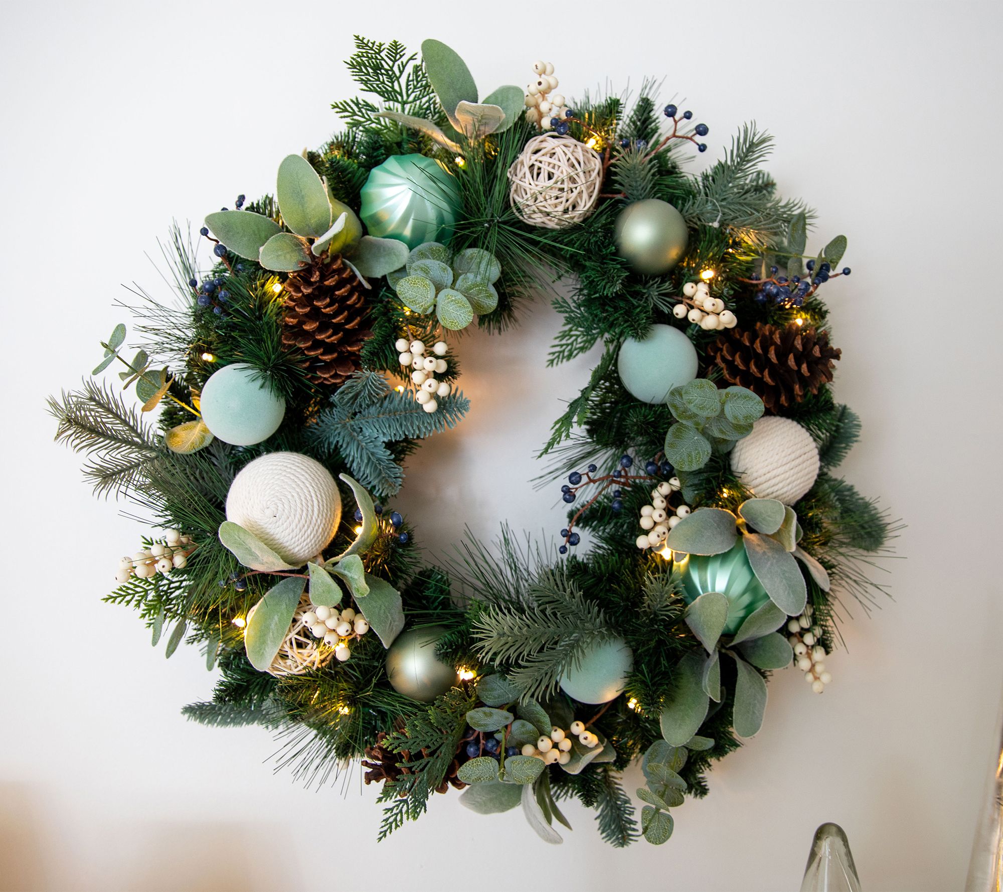 "As Is" Greenery Wreath with Ornaments & LED Lights by Lauren McBride