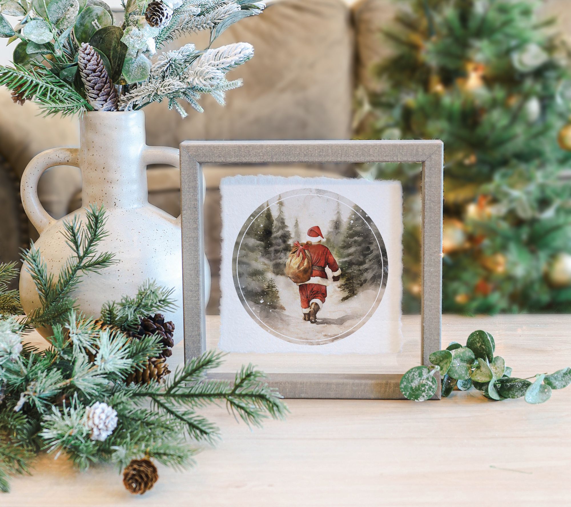 Sincere Surroundings 10" Santa Walking Art Floating Frame Art