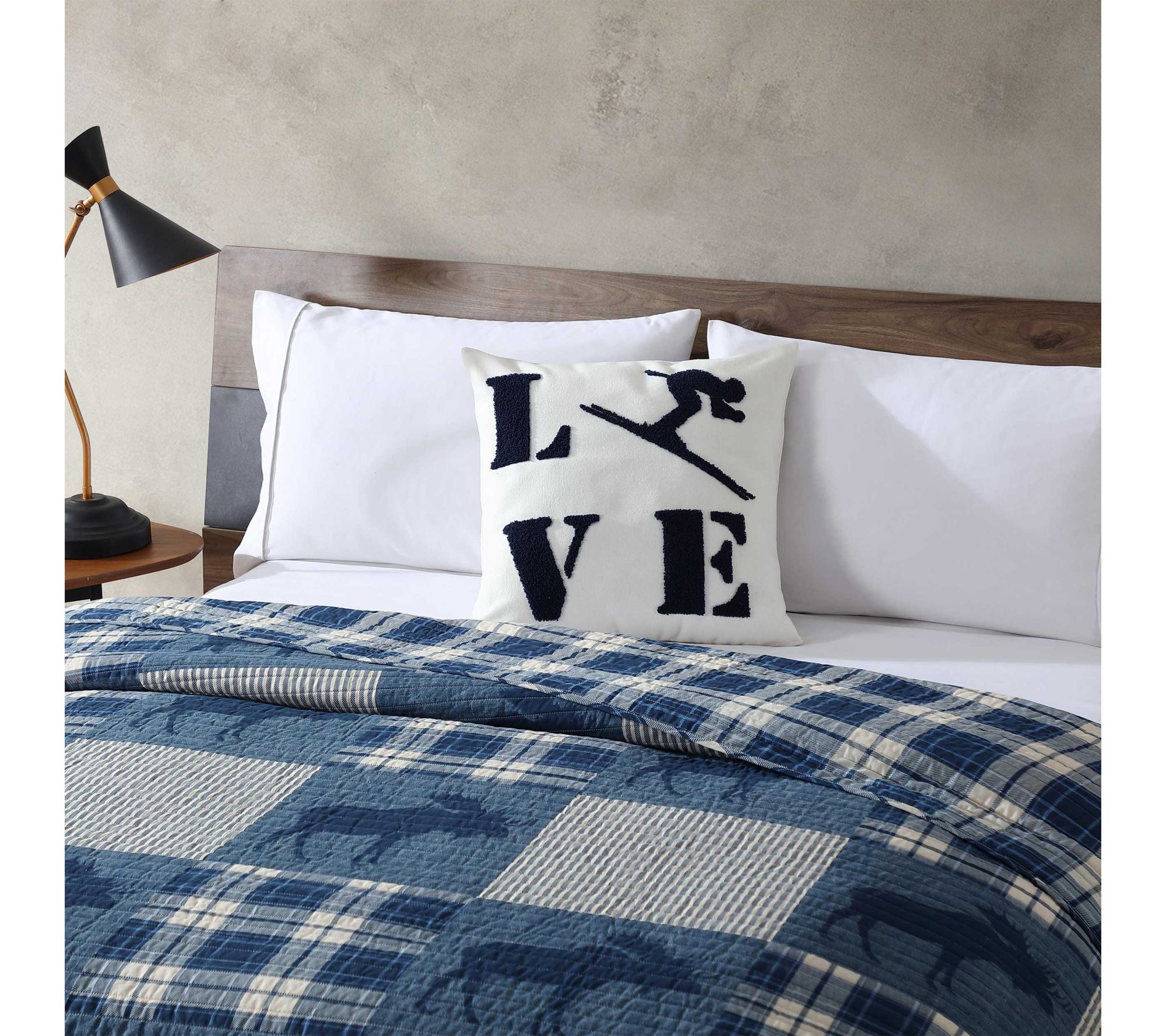 Eddie Bauer Love Ski Blue 20x20 Decorative Pillow