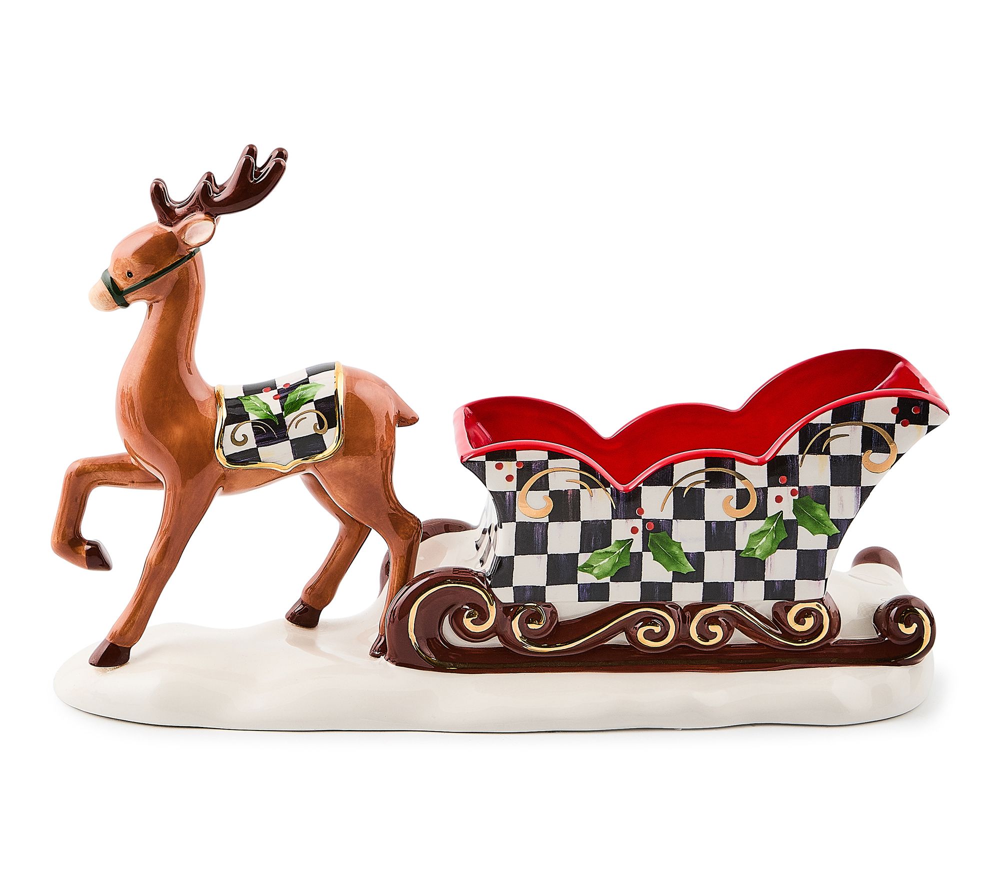 MacKenzie-Childs Holly Deer Sleigh Ceramic Candy Dish