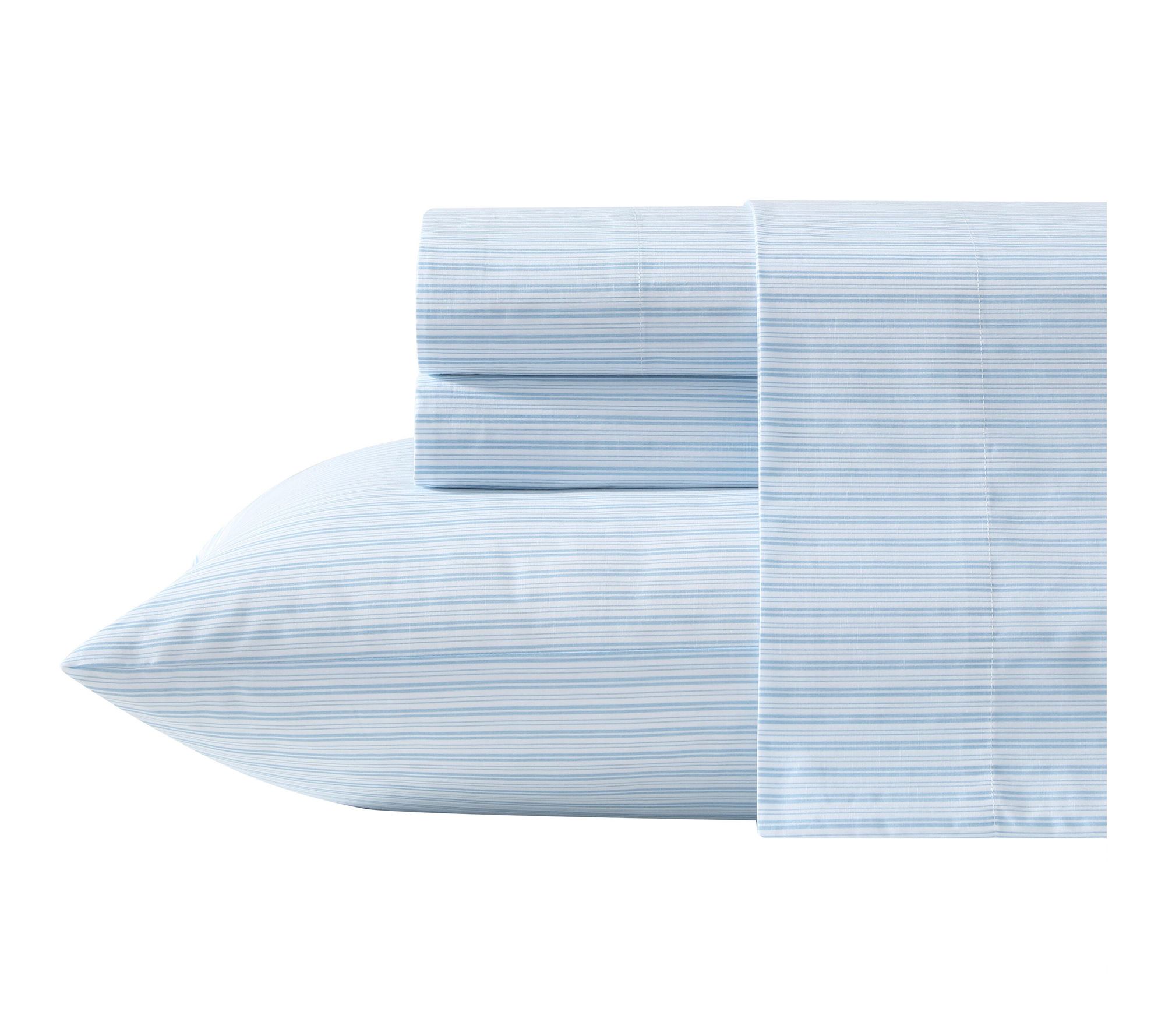 Laura Ashley Bedford Stripe Blue Cotton Queen Sheet Set