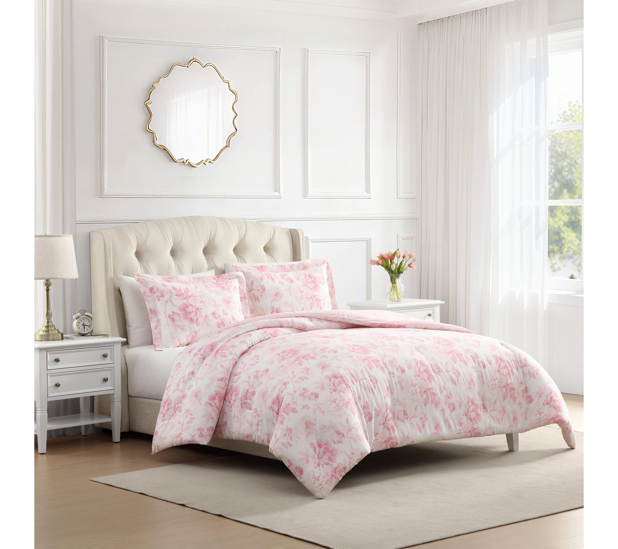 Laura Ashley Anja Textured Pink Cotton King Comforter Set