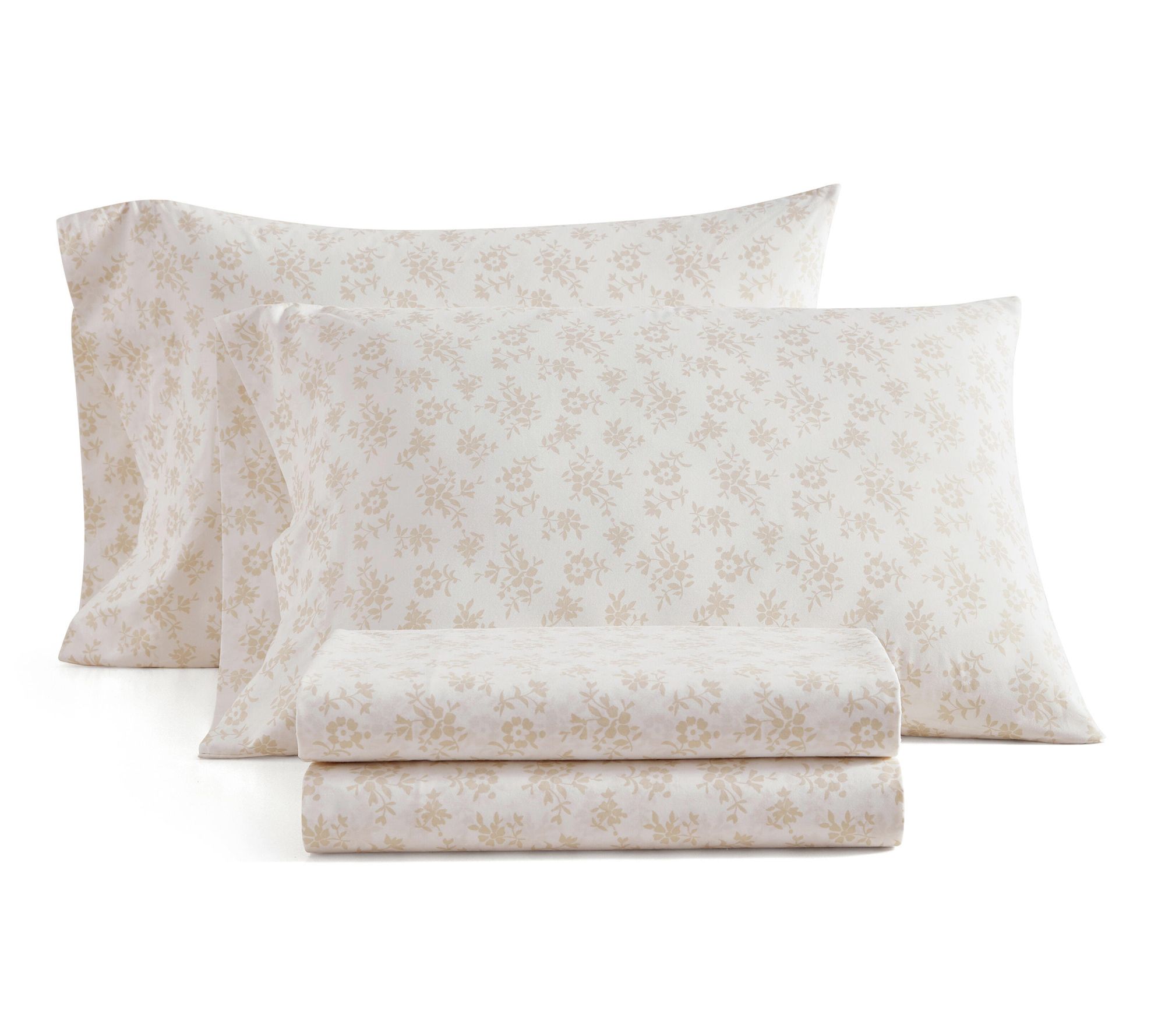 Martha Stewart Floral White/Beige Cotton King Sheet Set