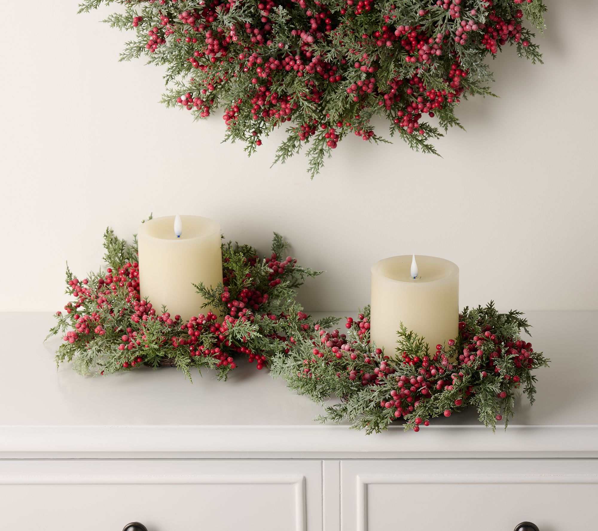  Set of 2 Berry and Cedar Candle Rings by Valerie