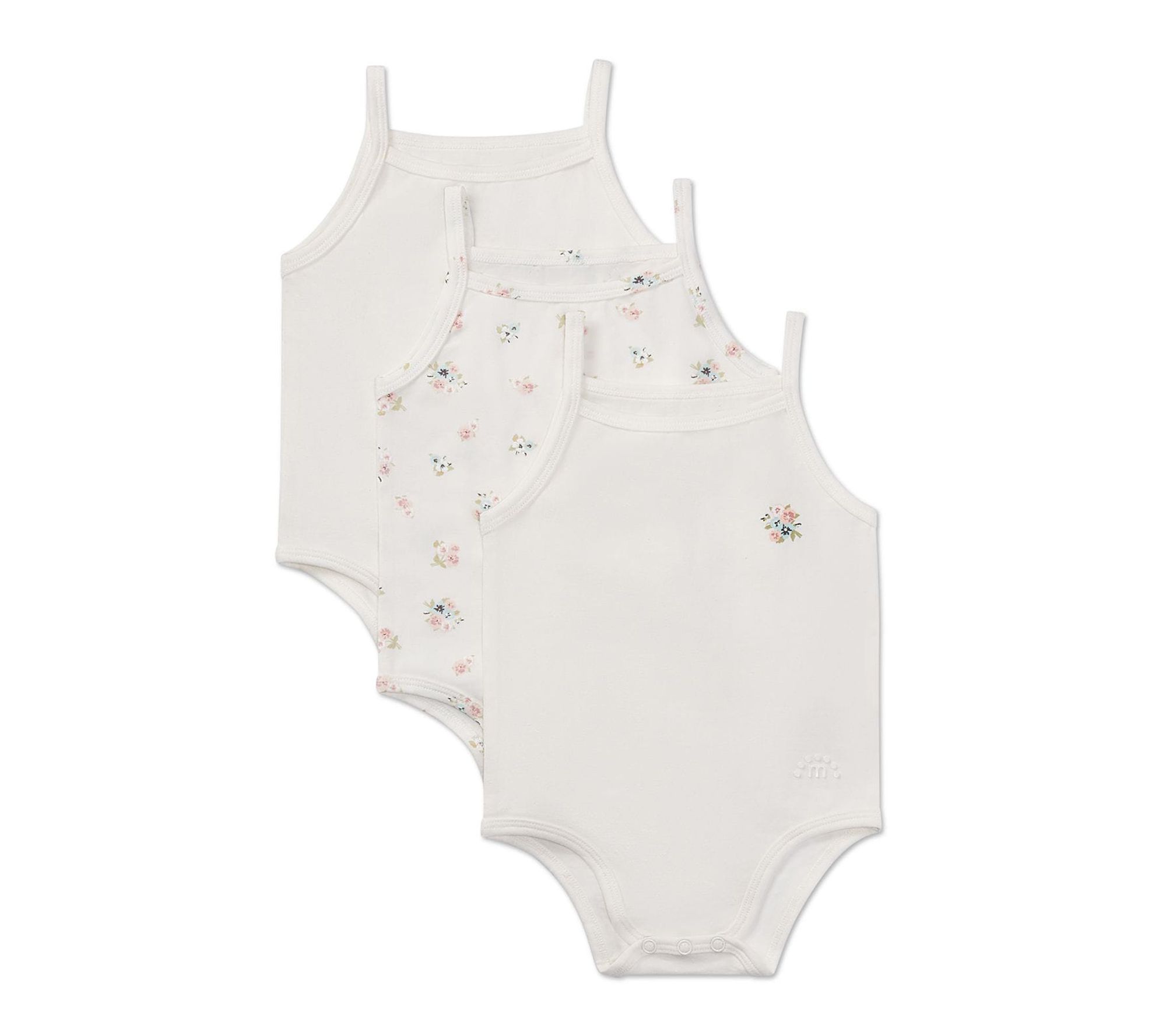 MiniMoi 3 Pair Baby Combed Cotton Ditsy FloralBodysuits