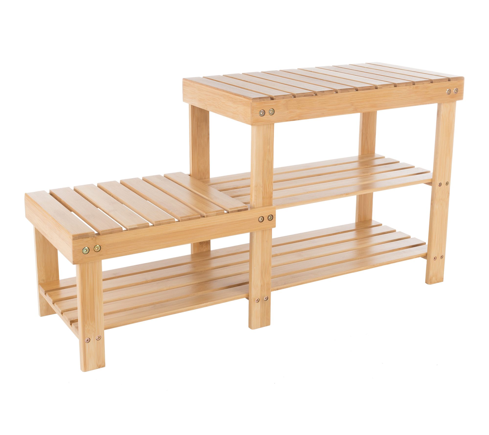 Lavish Home Shoe Storage Bench 2-Tier Bamboo Shoe Rack