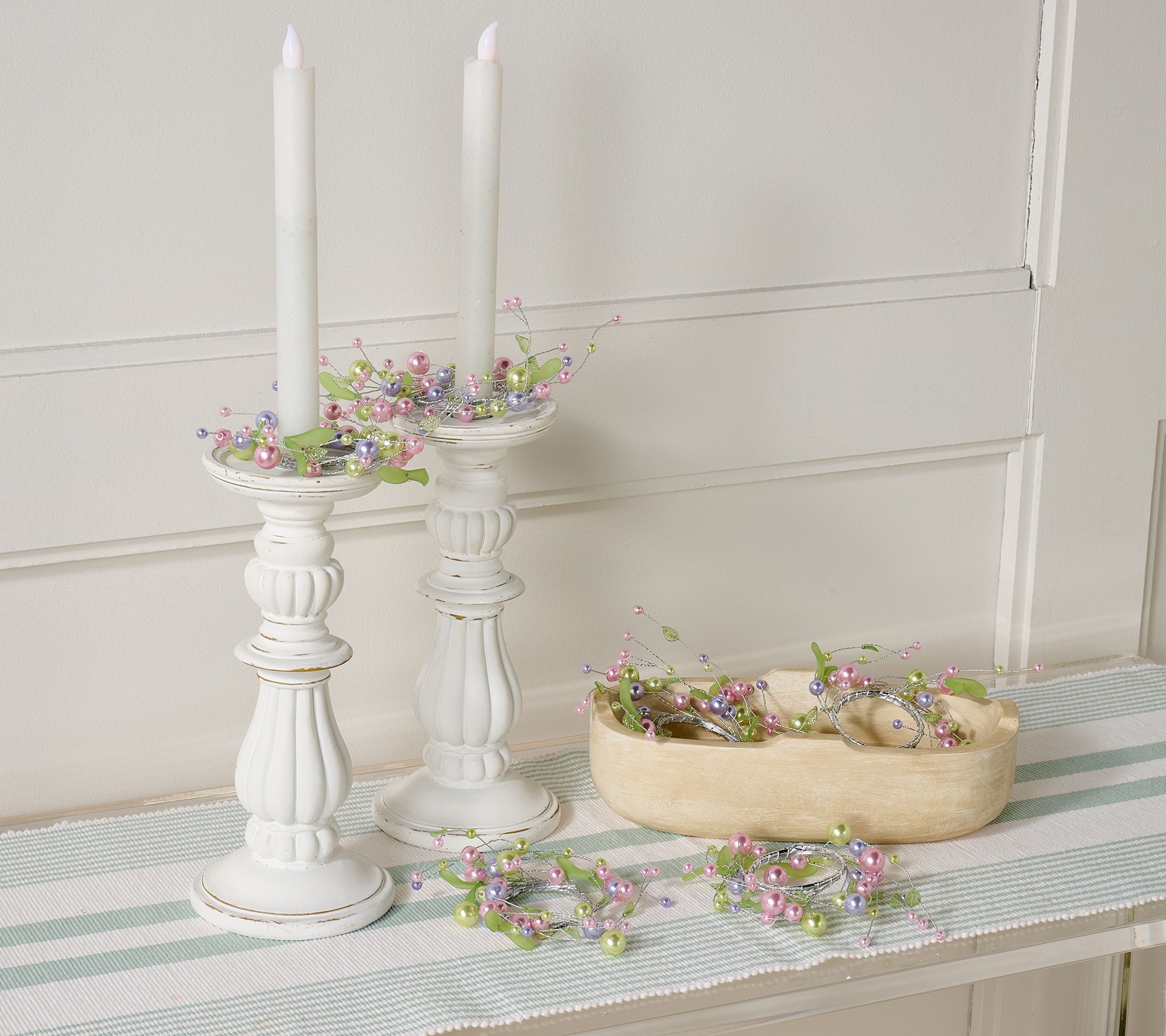 "As Is" Set/6 Pearl and Leaf Napkin Rings by Valerie