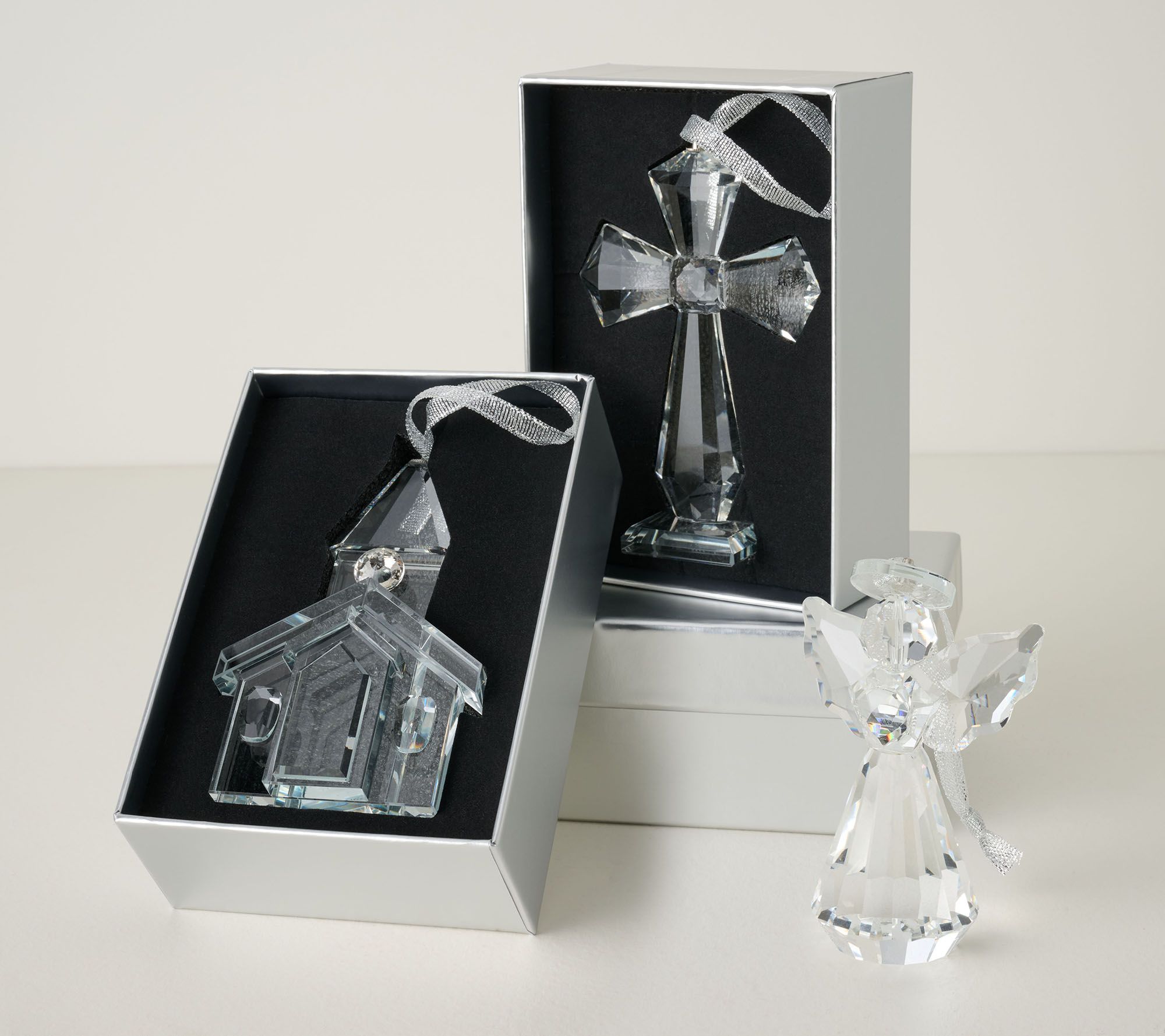 Set of 3 Faceted Glass Inspirational Ornaments by Valerie