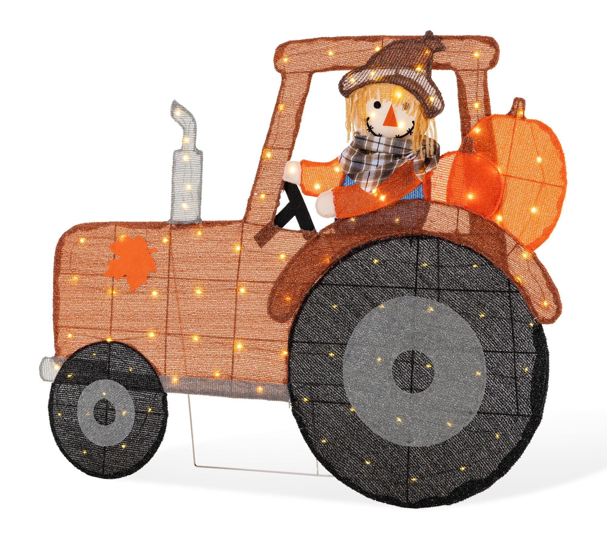 Glitzhome 44"L Fall 2D Lighted Scarecrow Tractor Outdoor Decor