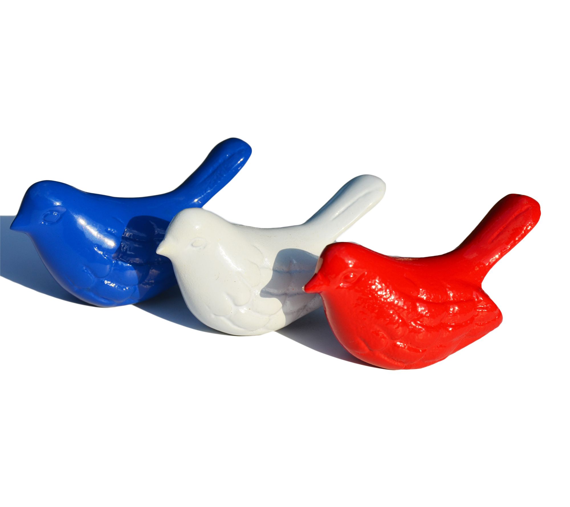 HomeRoots Set of 3 Red White Blue Metal Bird Sculptures