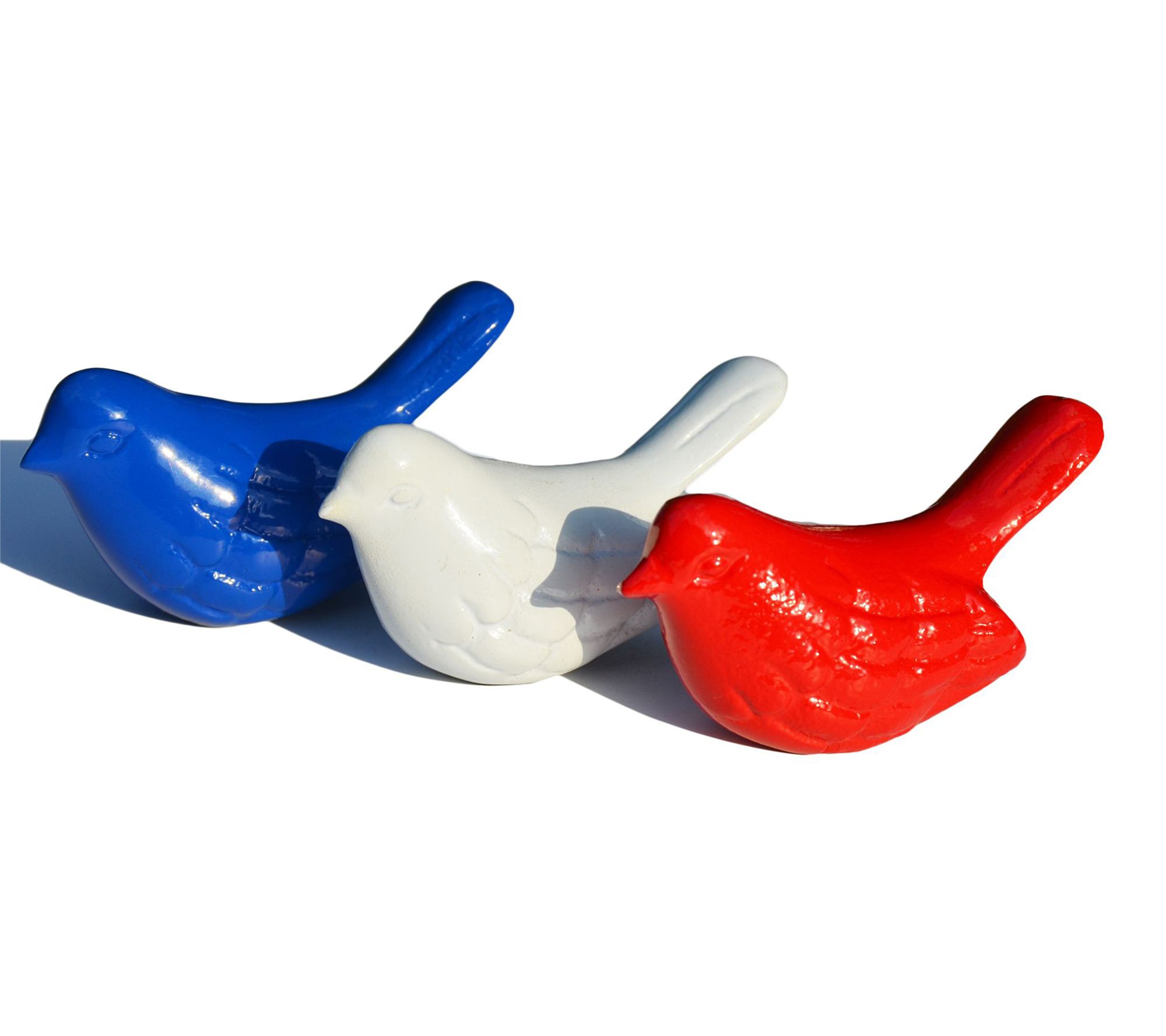 HomeRoots Set of 3 Red White Blue Metal Bird Sculptures