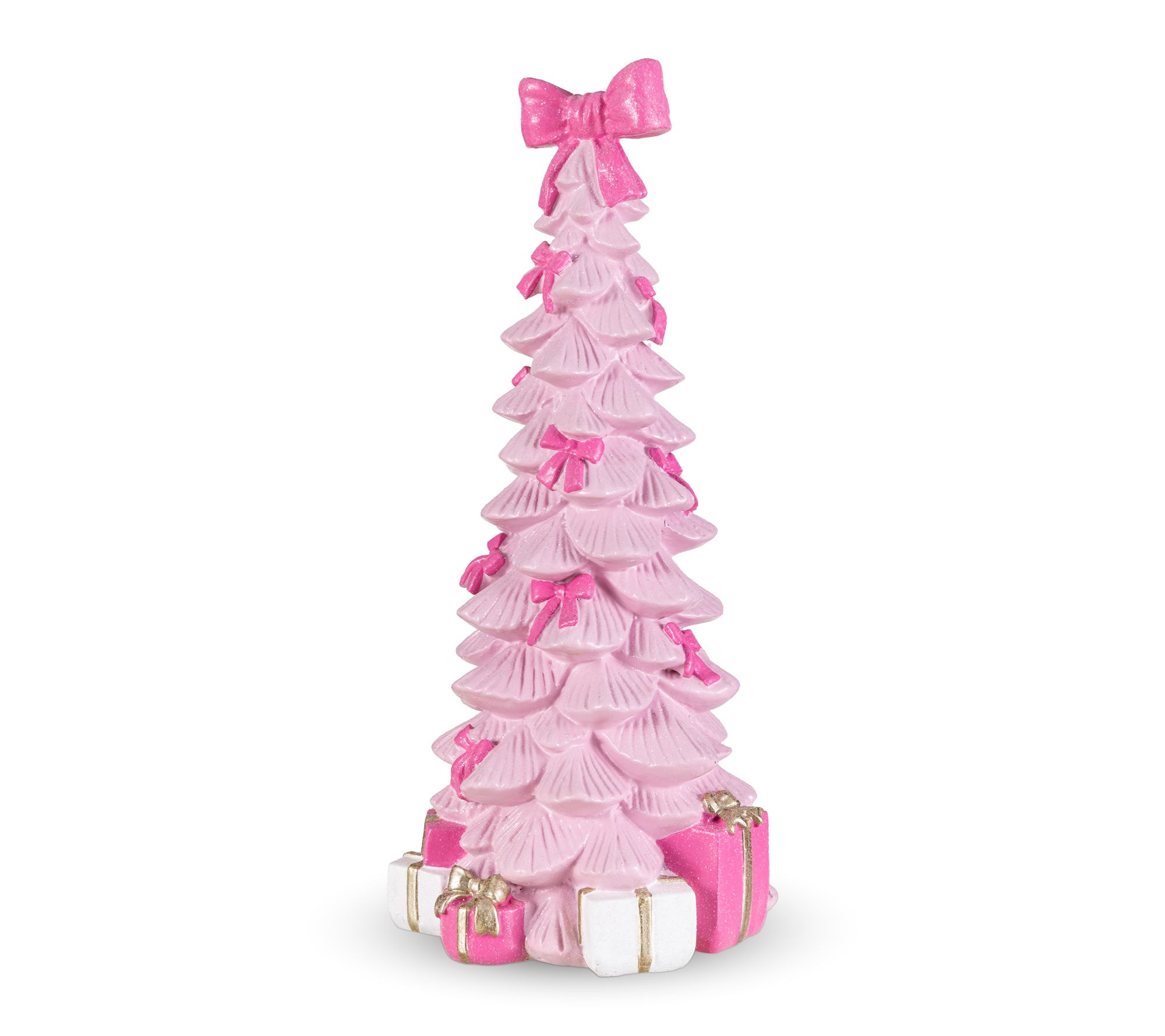 Glitzhome 15.25"H Christmas Resin Pink Tree w/ Bow Table Decor