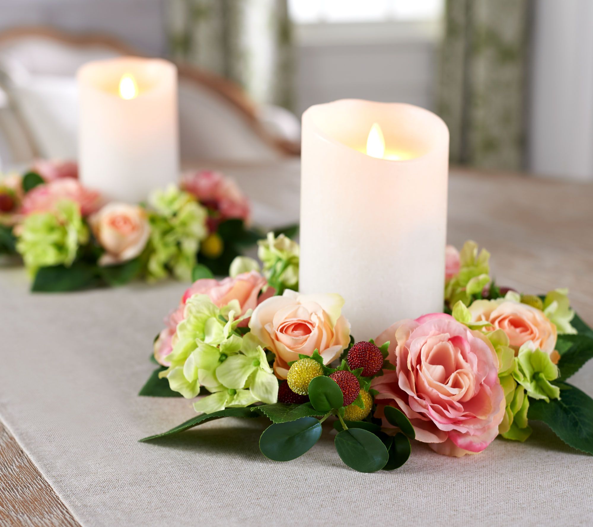 Set of 2 Spring Raspberry Rose and Magnolia Candle Rings by Valerie ...