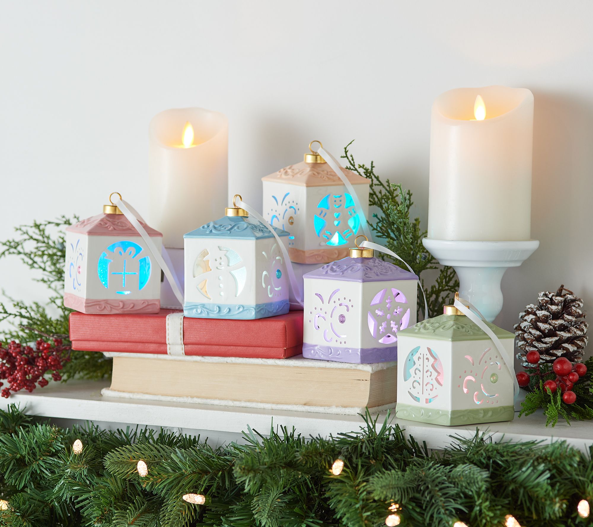 (QVC) Lightscapes Set of 5 Cutwork Ceramic Ornaments with Gift Boxes