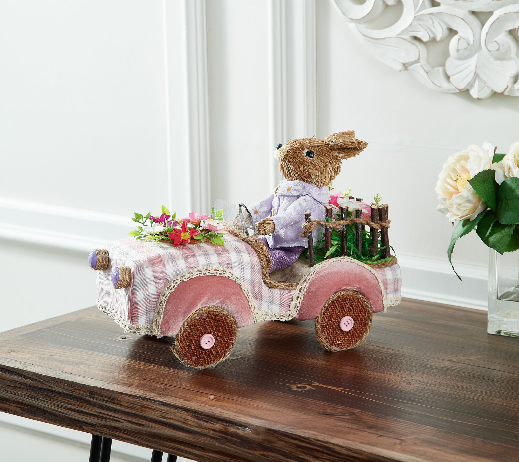 Sisal Bunny Driving Plaid Car by Valerie