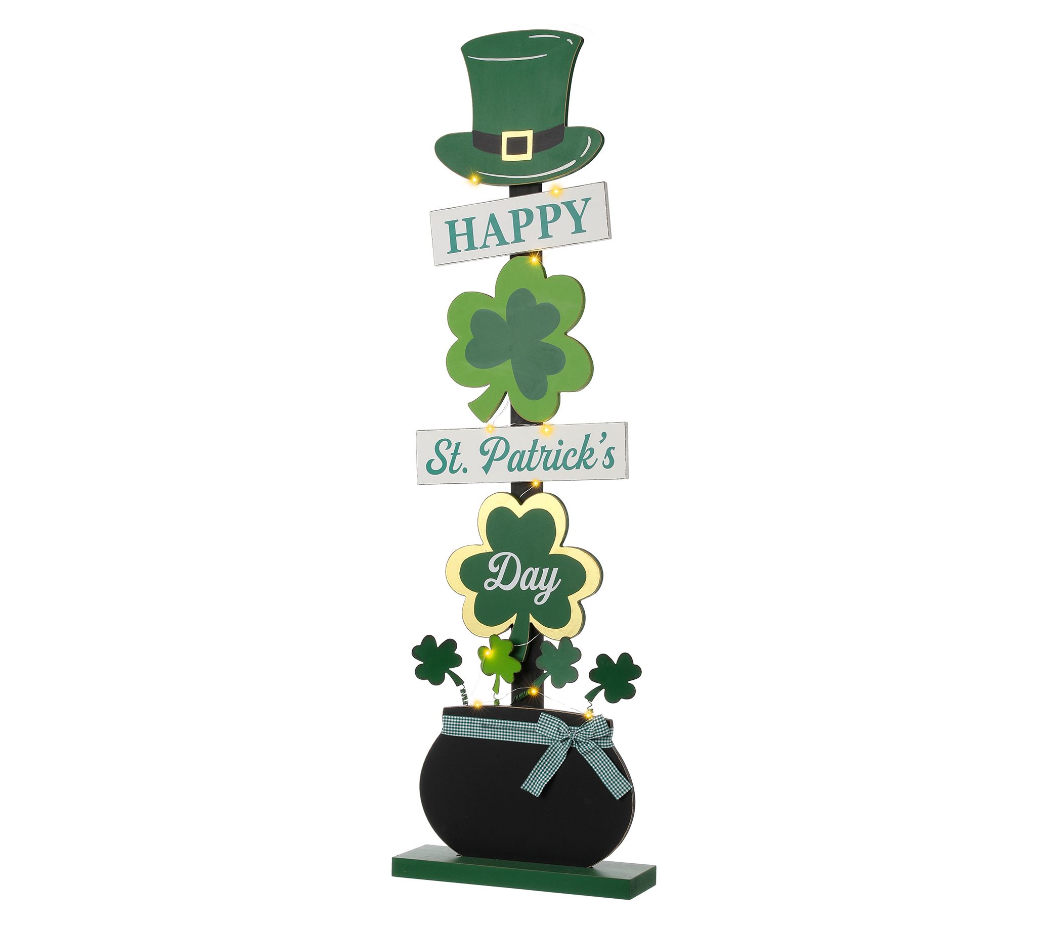 Glitzhome 42" LED Lighted St. Patrick's Shamroc ks Porch Sign